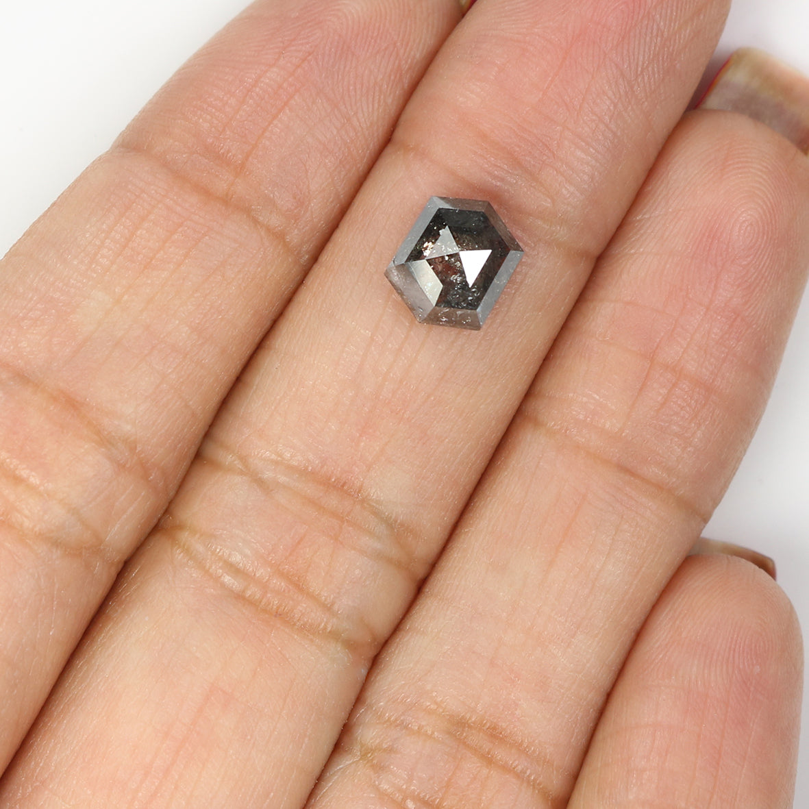1.56 CT Natural Loose Hexagon Shape Diamond Salt And Pepper Hexagon Shape Diamond 7.85 MM Black Grey Color Hexagon Rose Cut Diamond LQ1539