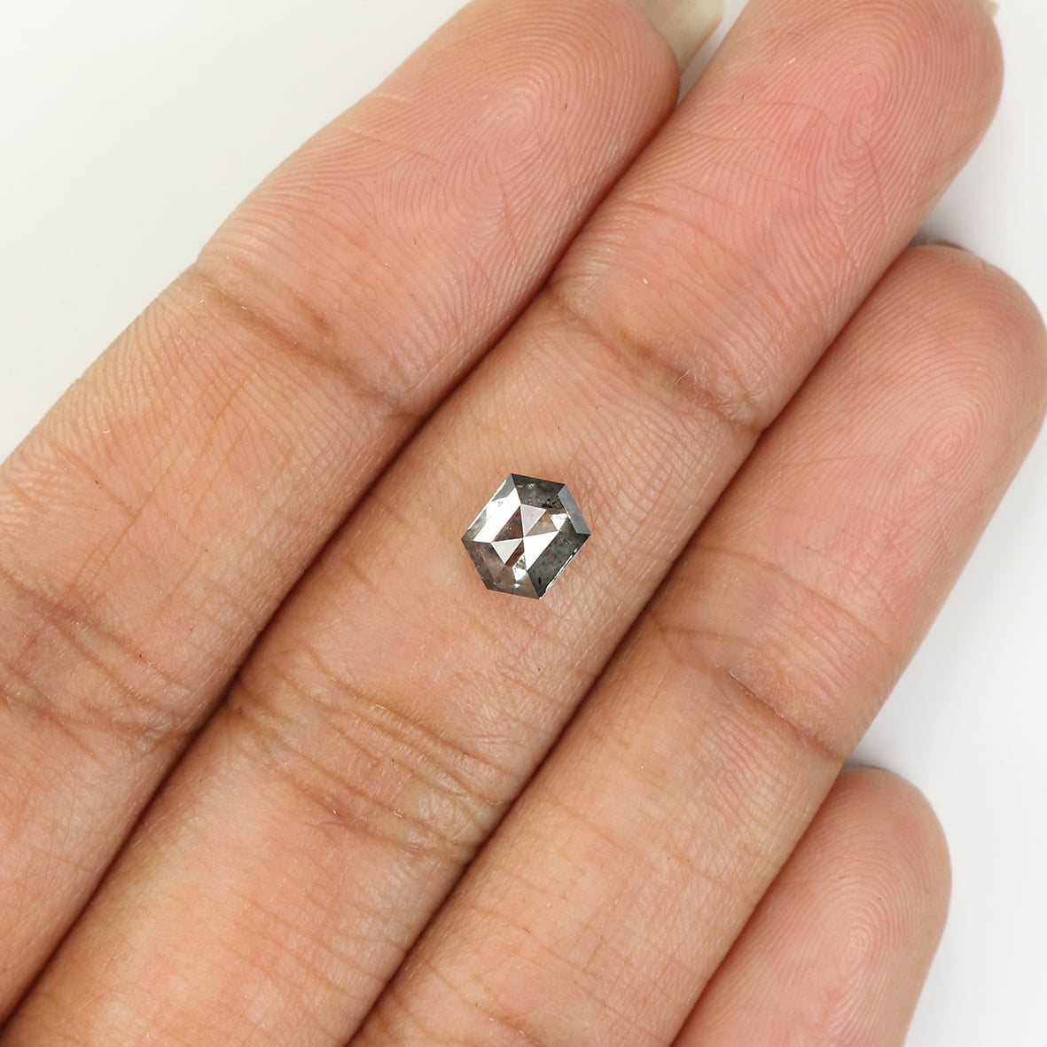 0.78 CT Natural Loose Hexagon Shape Diamond Salt And Pepper Hexagon Cut Diamond 6.30 MM Natural Black Grey Hexagon Rose Cut Diamond QL1403