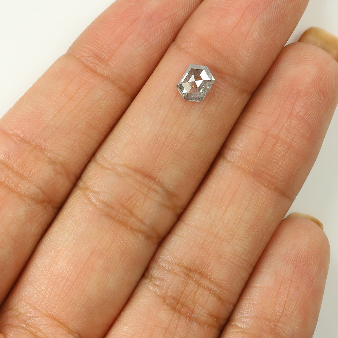 0.67 CT Natural Loose Hexagon Shape Diamond Salt And Pepper Hexagon Cut Diamond 6.05 MM Natural Black Grey Hexagon Rose Cut Diamond LQ1456