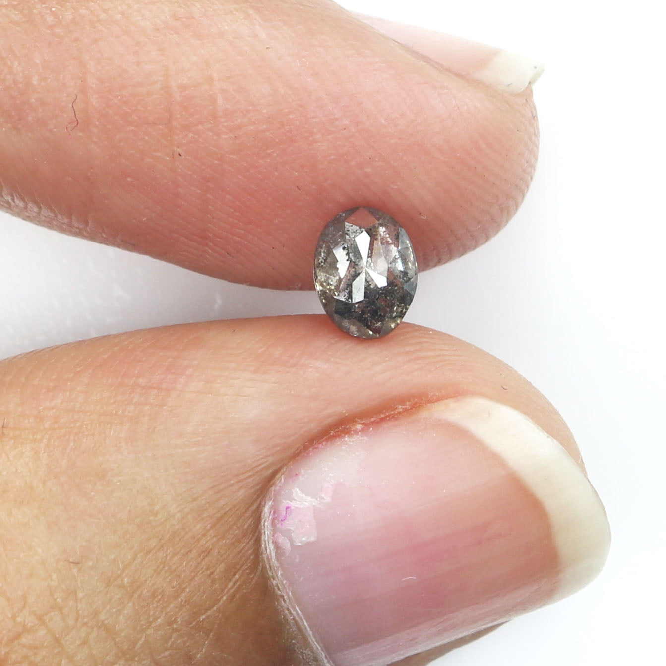 0.39 CT Natural Loose Oval Shape Diamond Salt And Pepper Oval Diamond 5.25 MM Natural Loose Black Grey Color Oval Rose Cut Diamond LQ8987