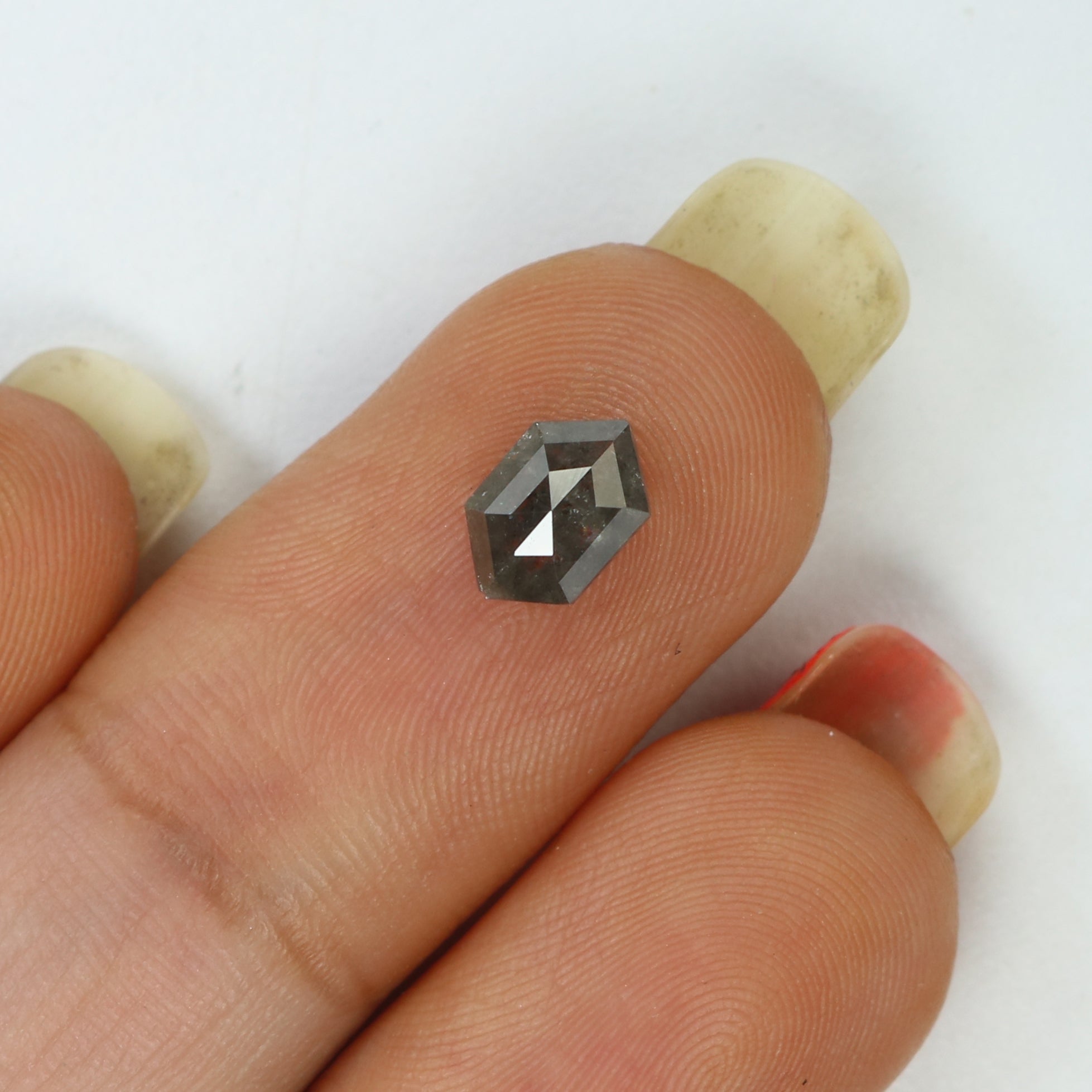 0.70 CT Natural Loose Hexagon Shape Diamond Salt And Pepper Hexagon Cut Diamond 7.05 MM Natural Black Grey Hexagon Rose Cut Diamond QL8153