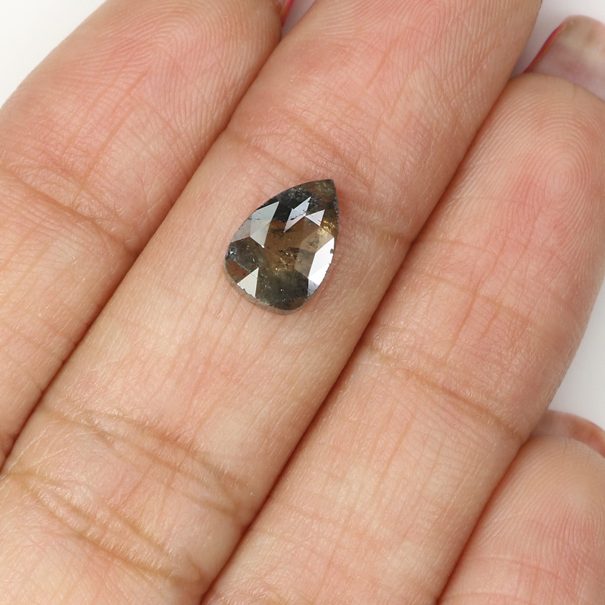 Natural Loose Pear Green Black Color Diamond 1.61 CT 9.05 MM Pear Shape Rose Cut Diamond L1576