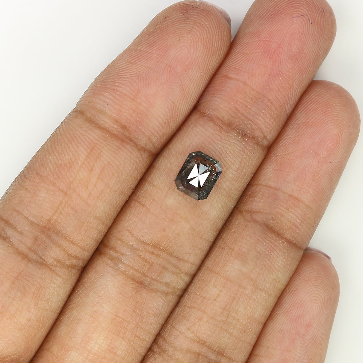 1.10 CT Natural Loose Emerald Shape Diamond Salt And Pepper Emerald Shape Diamond 6.50 MM Black Grey Color Emerald Rose Cut Diamond QL974