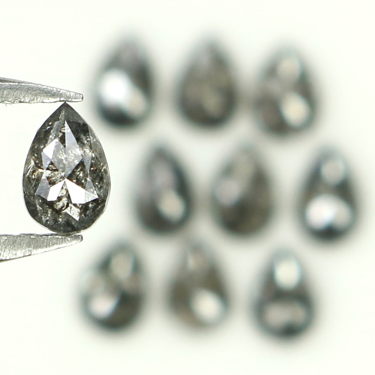 Natural Loose Pear Salt And Pepper Diamond Black Grey Color 1.08 CT 3.45 MM Pear Shape Rose Cut Diamond KDL1282