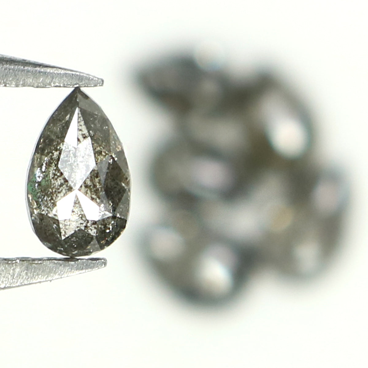 Natural Loose Pear Salt And Pepper Diamond Black Grey Color 0.82 CT 3.90 MM Pear Shape Rose Cut Diamond KDL1311