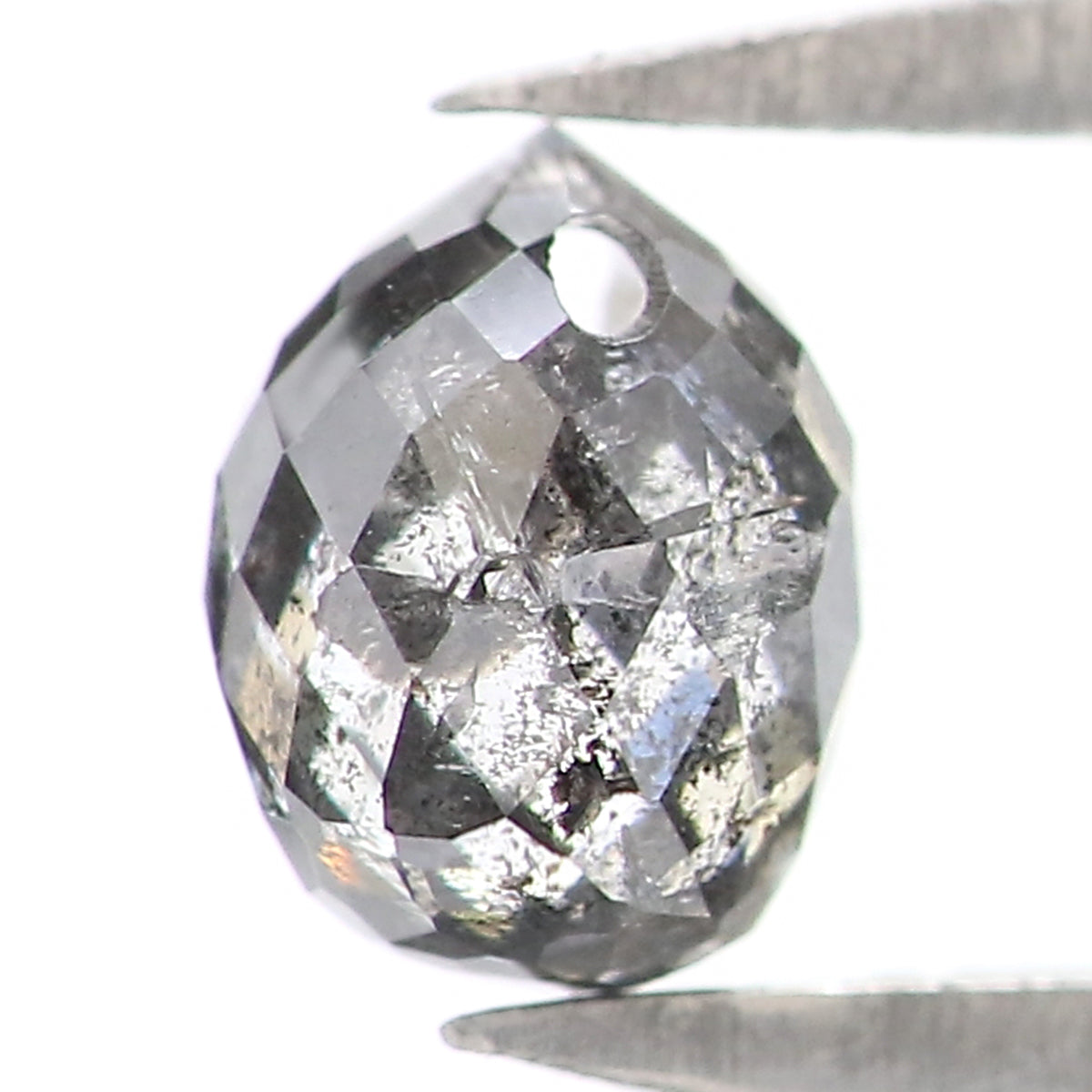 0.46 CT Natural Loose Briolette Cut Diamond Salt And Pepper Drop Diamond 4.60 MM Natural Loose Black Grey Color Drop Rose Cut Diamond LQ5636