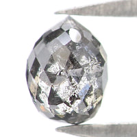 Natural Loose Briolette Salt And Pepper Black Grey Color Diamond 0.46 CT 4.60 MM Drop  Shape Rose Cut Diamond L5636