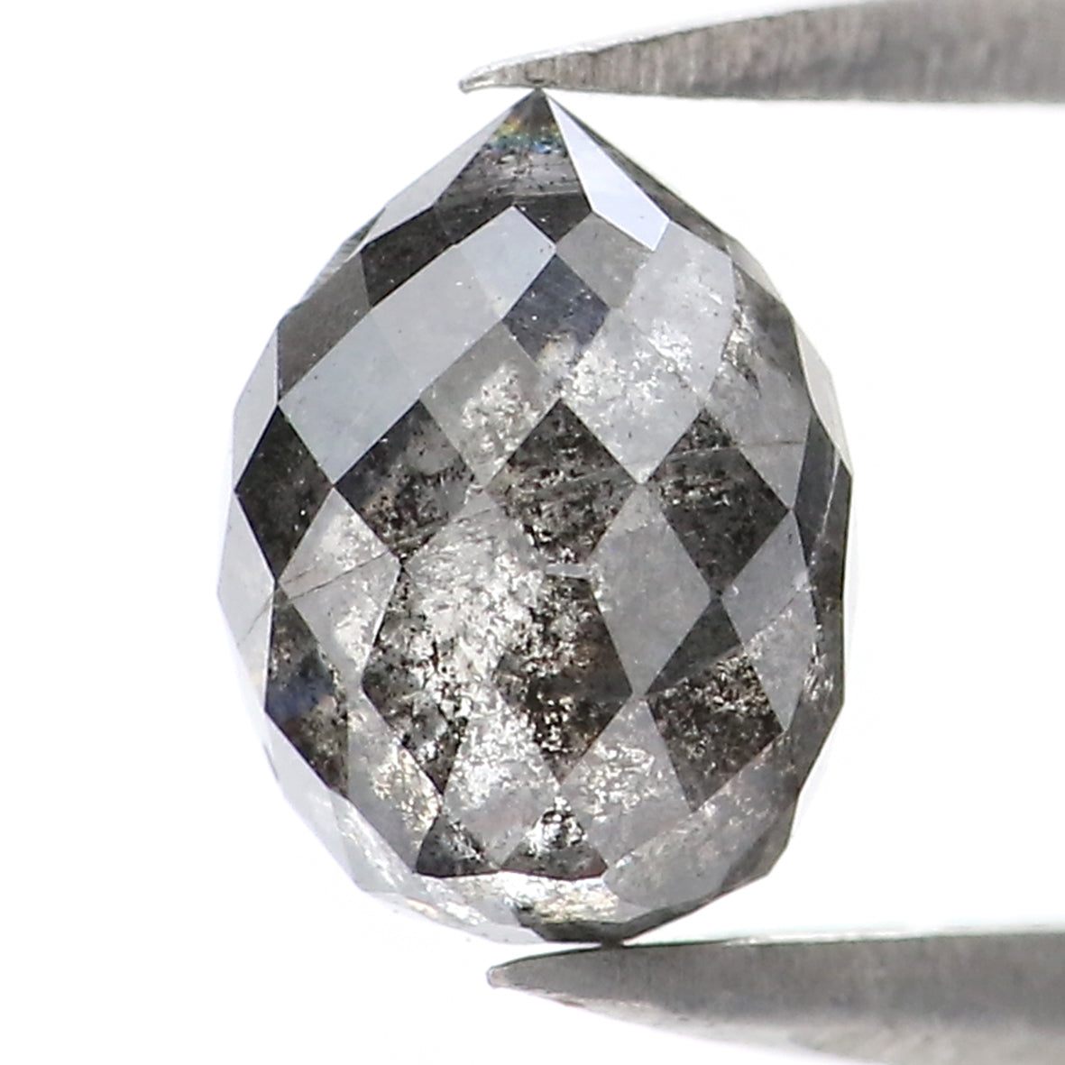 1.59 CT Natural Loose Briolette Shape Diamond Salt And Pepper Drop Cut Diamond 6.80 MM Natural Black Grey Color Drop Rose Cut Diamond LQ5680