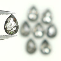 Natural Loose Pear Salt And Pepper Diamond Black Grey Color 1.11 CT 3.75 MM Pear Shape Rose Cut Diamond KDL1281