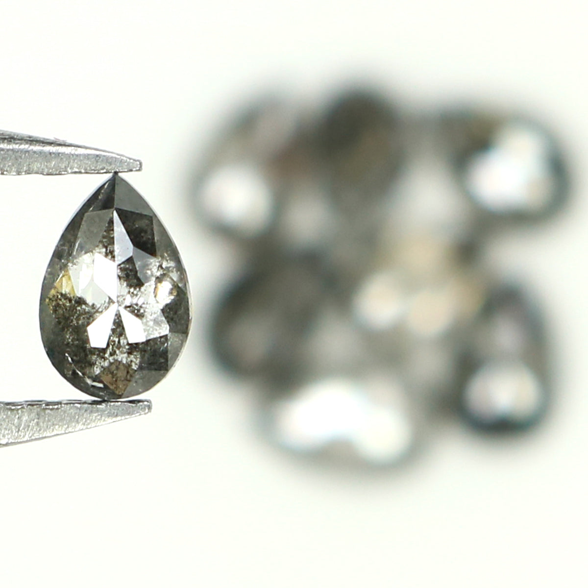 Natural Loose Pear Salt And Pepper Diamond Black Grey Color 1.00 CT 4.00 MM Pear Shape Rose Cut Diamond KDL1317