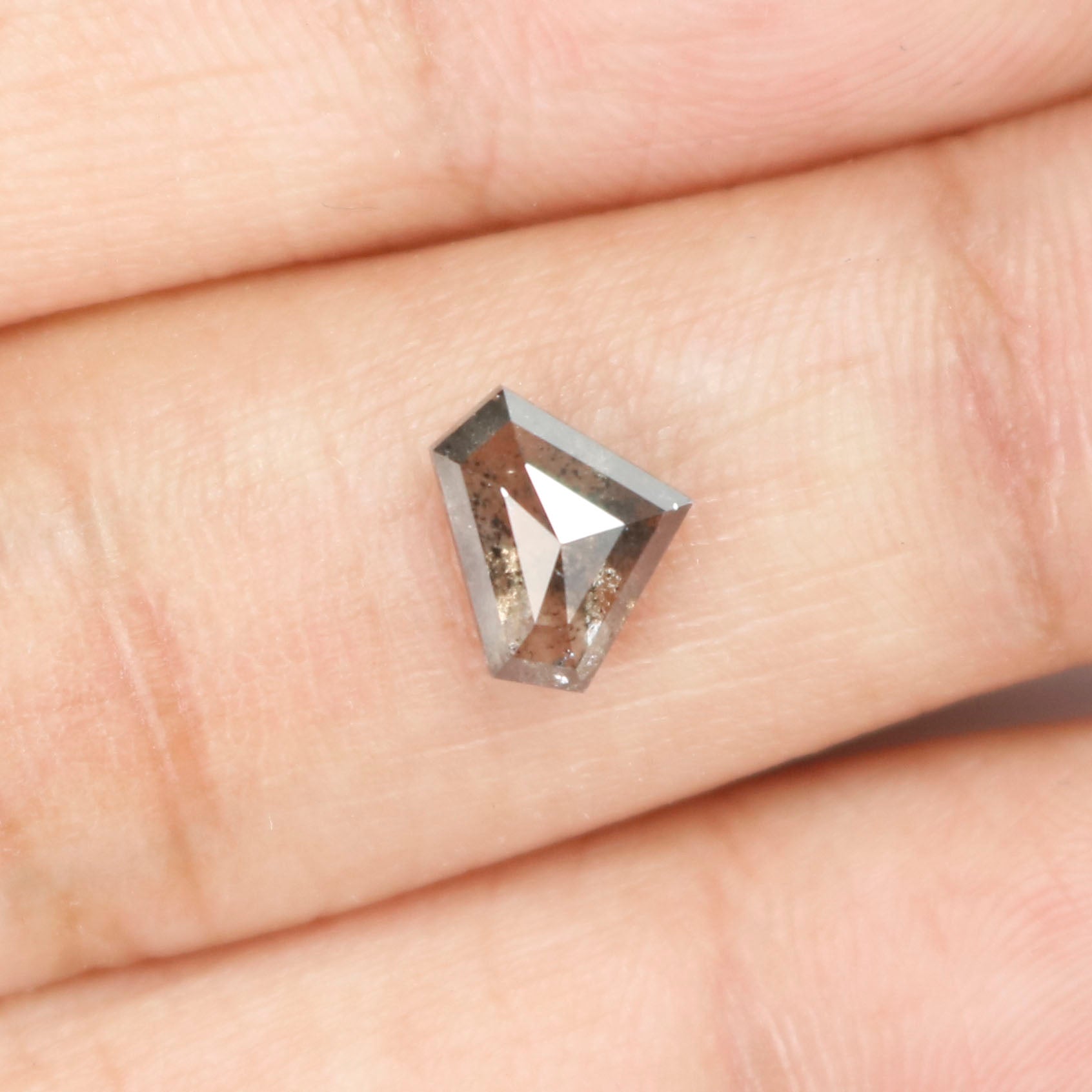 0.89 Ct Natural Loose Shield Shape Diamond Salt And Pepper Shield Cut Diamond 5.75 MM Black Gray Color Shield Shape Rose Cut Diamond QL9565