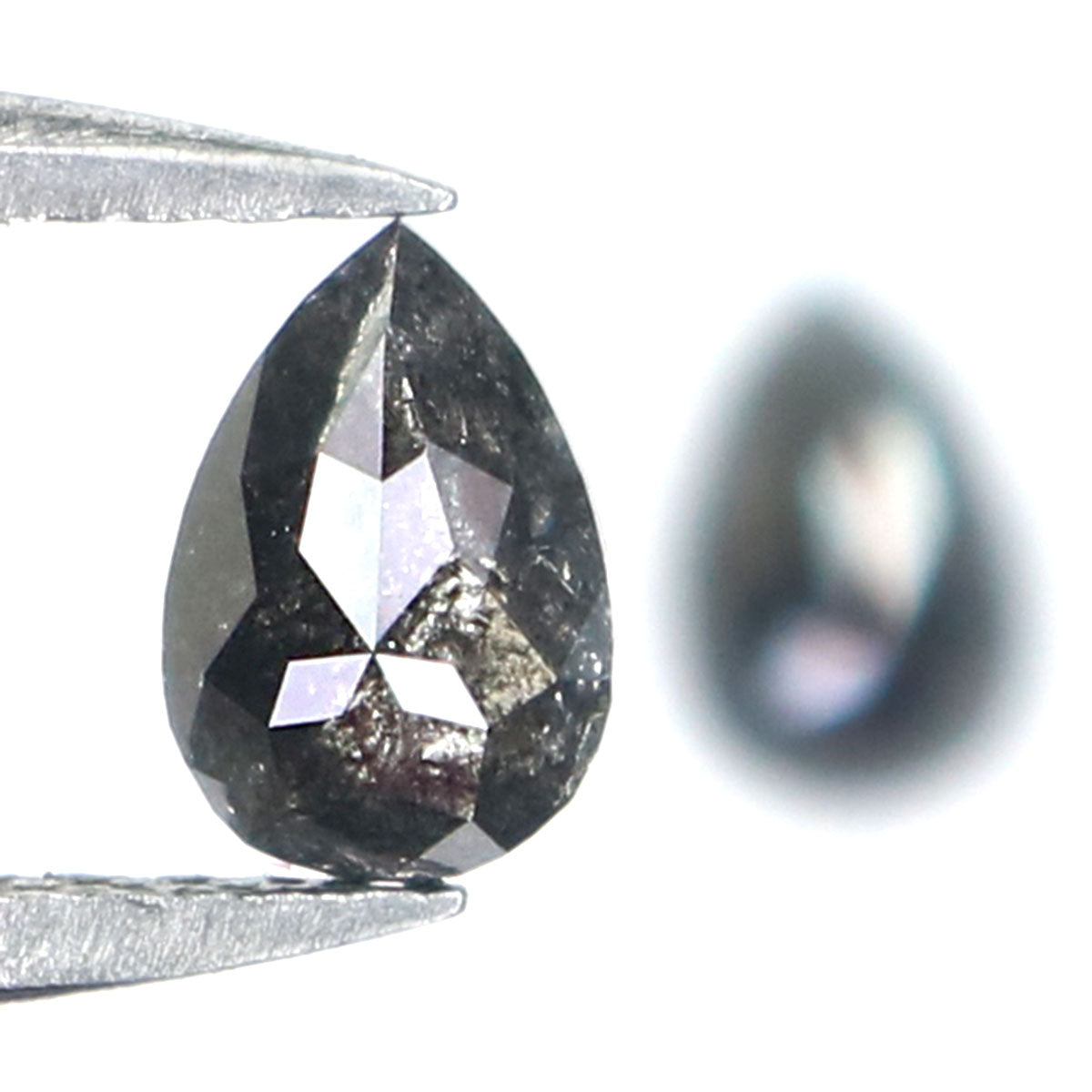 Natural Loose Pear Salt And Pepper Diamond Black Grey Color 0.60 CT 5.34 MM Pear Shape Rose Cut Diamond L2447
