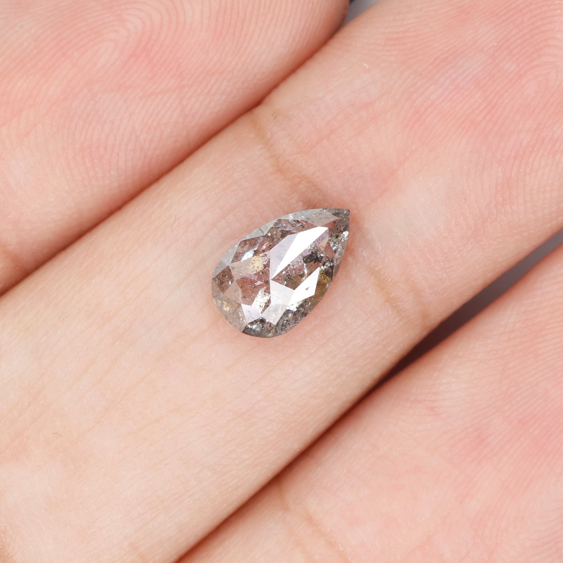 0.79 CT Natural Loose Pear Shape Diamond Salt And Pepper Pear Rose Cut Diamond 8.05 MM Black Grey Color Pear Shape Rose Cut Diamond QL9511