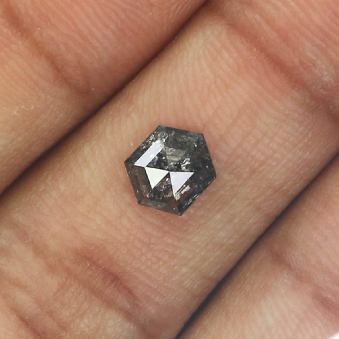 0.88 CT Natural Loose Hexagon Shape Diamond Salt and Pepper Hexagon Cut Diamond 6.80 MM Black Grey Color Hexagon Rose Cut Diamond QL9968