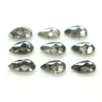Natural Loose Pear Salt And Pepper Diamond Black Grey Color 1.13 CT 3.60 MM Pear Shape Rose Cut Diamond KDL1284