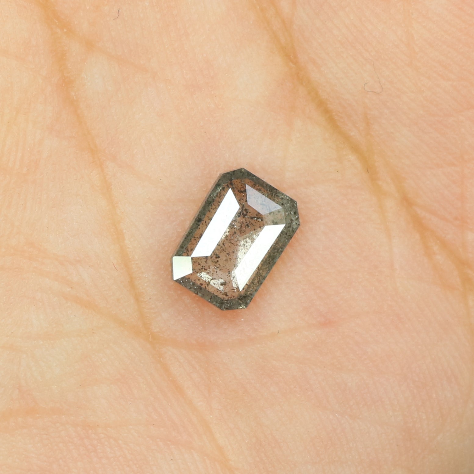 0.92 CT Natural Loose Emerald Shape Diamond Salt And Pepper Emerald Shape Diamond 7.30 MM Black Grey Color Emerald Rose Cut Diamond QL8200