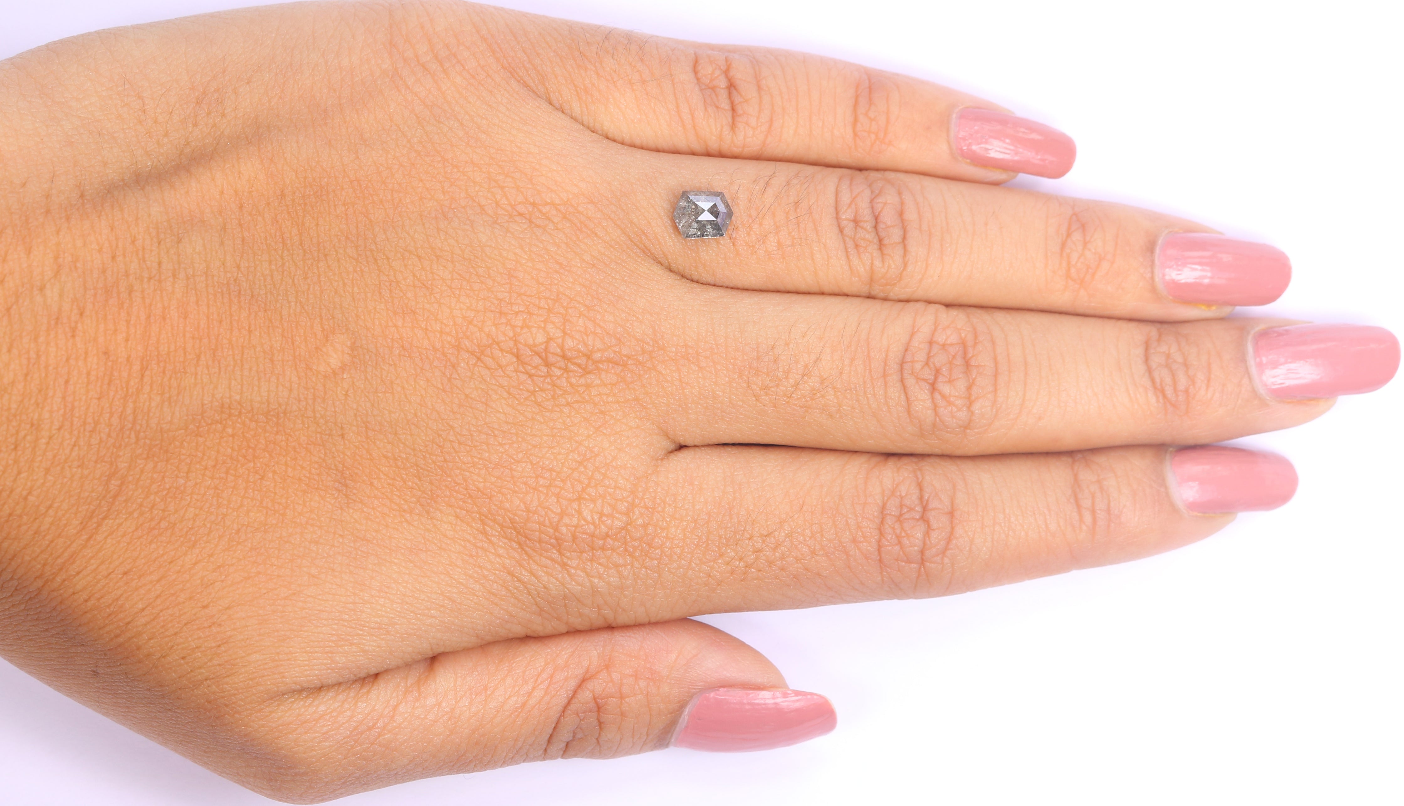 1.00 CT Natural Loose Hexagon Shape Diamond Salt And Pepper Hexagon Cut Diamond 6.45 MM Natural Black Grey Hexagon Rose Cut Diamond QL2077