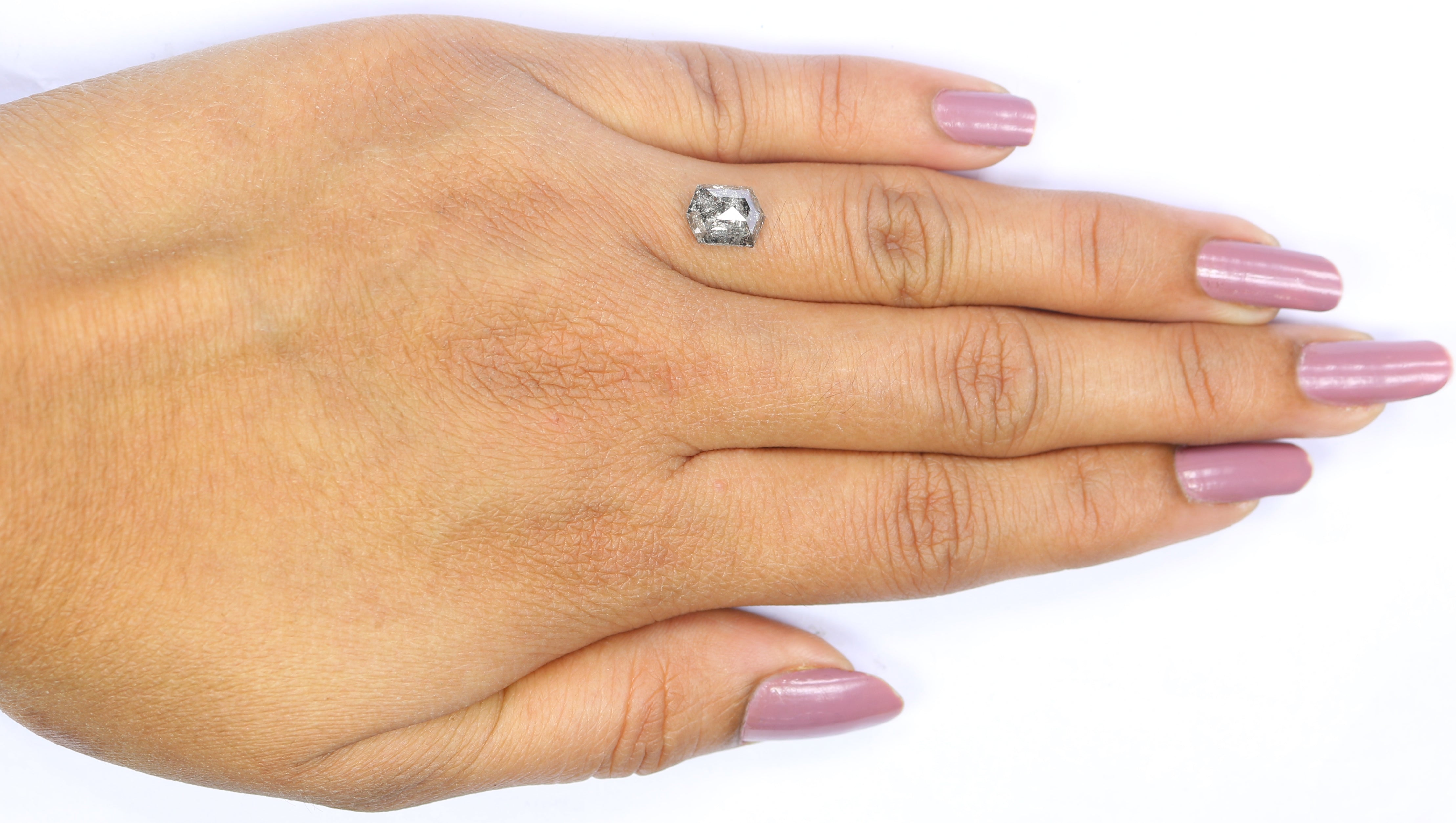 1.79 CT Natural Loose Hexagon Shape Diamond Salt And Pepper Hexagon Diamond 8.25 MM Black Grey Color Hexagon Shape Rose Cut Diamond QL2546