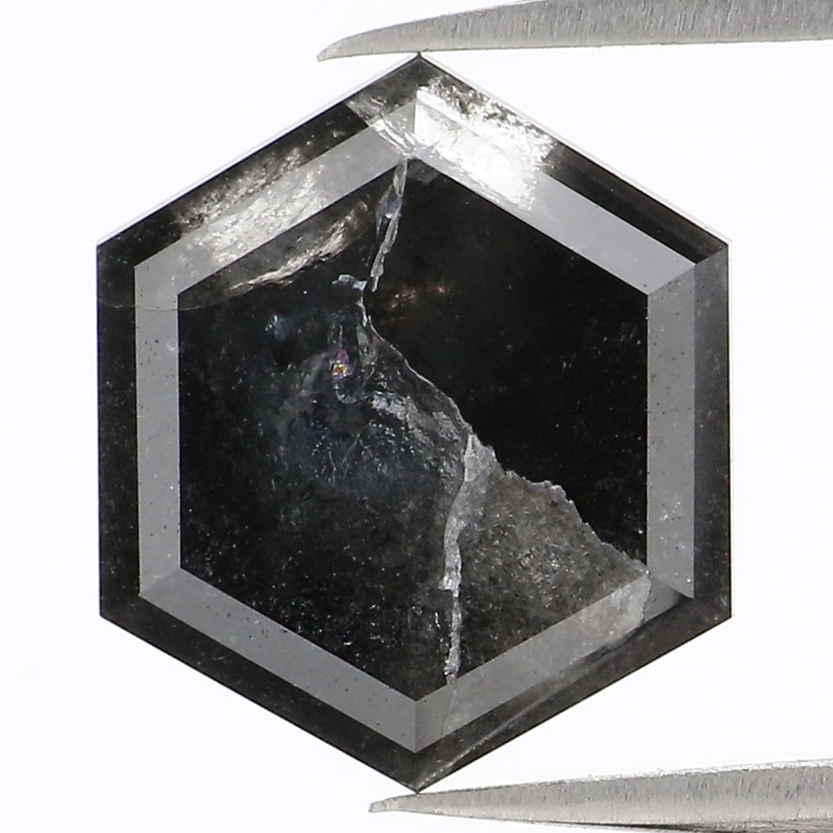 2.45 CT Natural Loose Hexagon Shape Diamond Salt And Pepper Hexagon Diamond 9.25 MM Black Grey Color Hexagon Shape Rose Cut Diamond QL1092