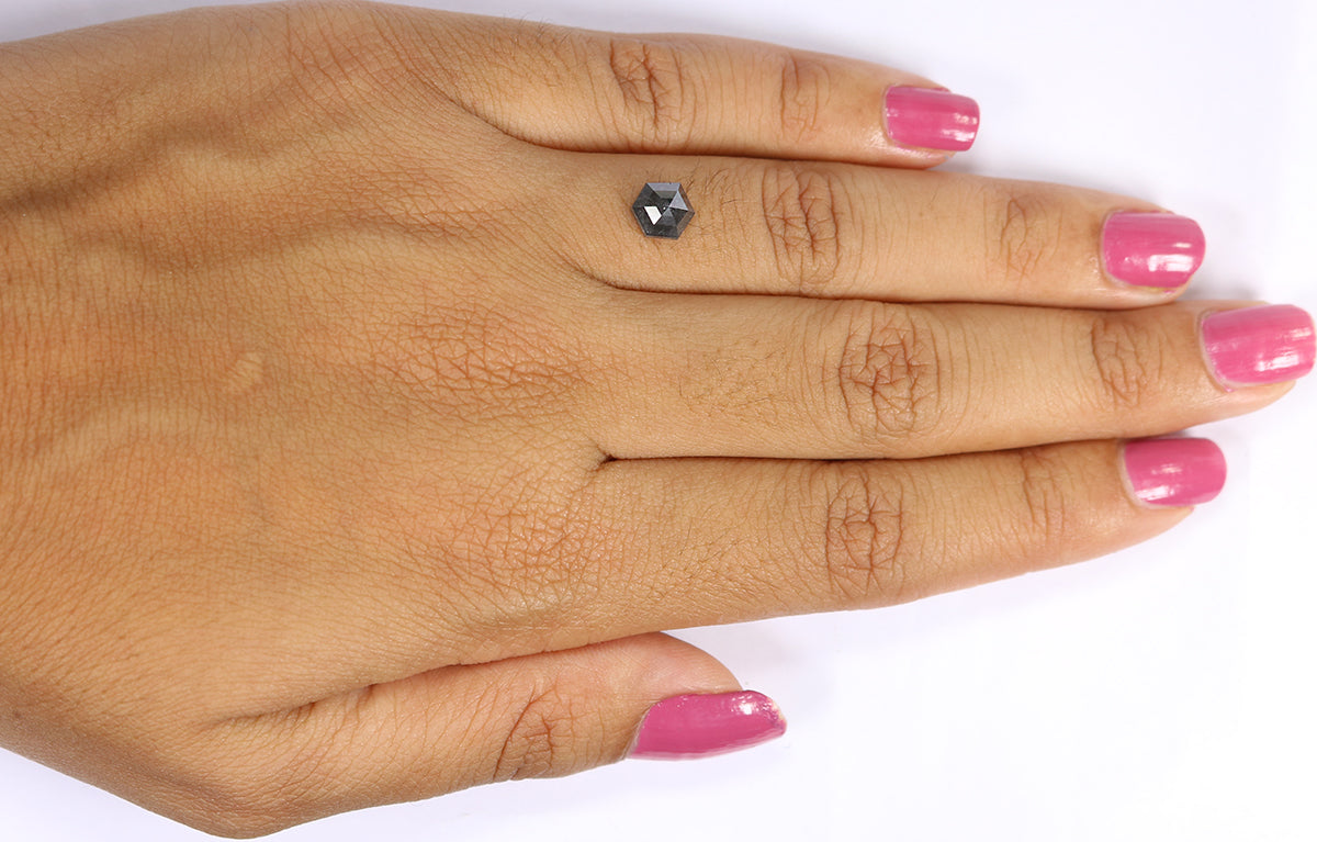 0.98 CT Natural Loose Hexagon Cut Diamond Salt And Pepper Hexagon Diamond 6.00 MM Natural Loose Black Grey Color Hexagon Cut Diamond KQ1458