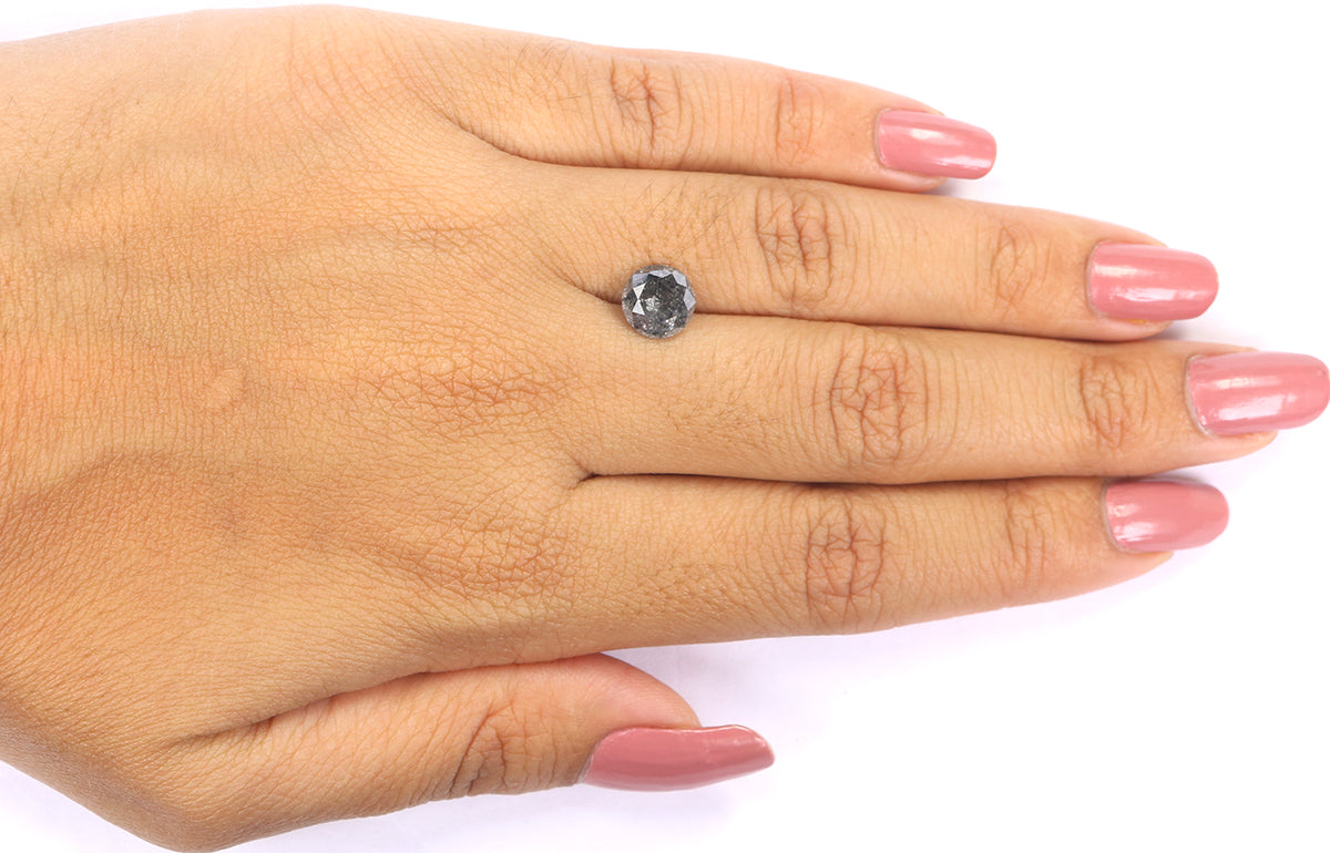 1.96 CT Natural Loose Round Shape Diamond Black Grey Color Round Shape Diamond 7.50 MM Salt And Pepper Round Brilliant Cut Diamond QL8077