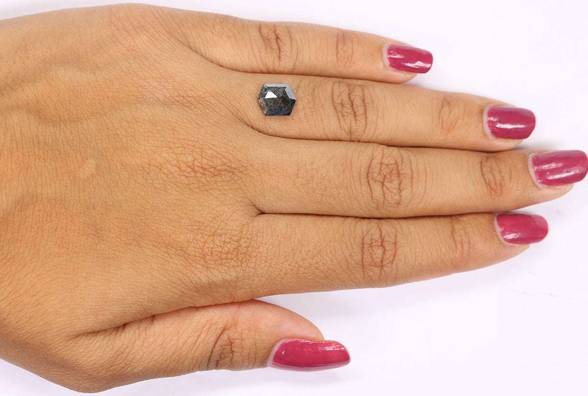 1.53 CT Natural Loose Hexagon Shape Diamond Salt And Pepper Hexagon Diamond 8.60 MM Black Grey Color Hexagon Shape Rose Cut Diamond LQ6996