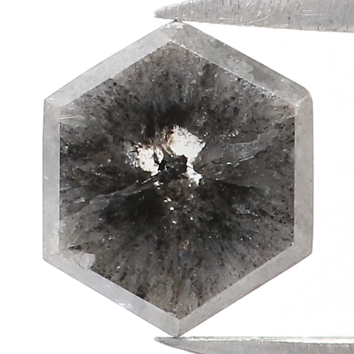 1.05 CT Natural Loose Hexagon Shape Diamond Salt And Pepper Hexagon Cut Diamond 6.40 MM Natural Black Grey Hexagon Rose Cut Diamond KQ2406