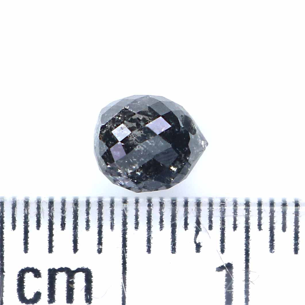 0.56 CT Natural Loose Briolette Shape Diamond Salt And Pepper Drop Cut Diamond 4.60 MM Natural Black Grey Color Drop Rose Cut Diamond LQ5679