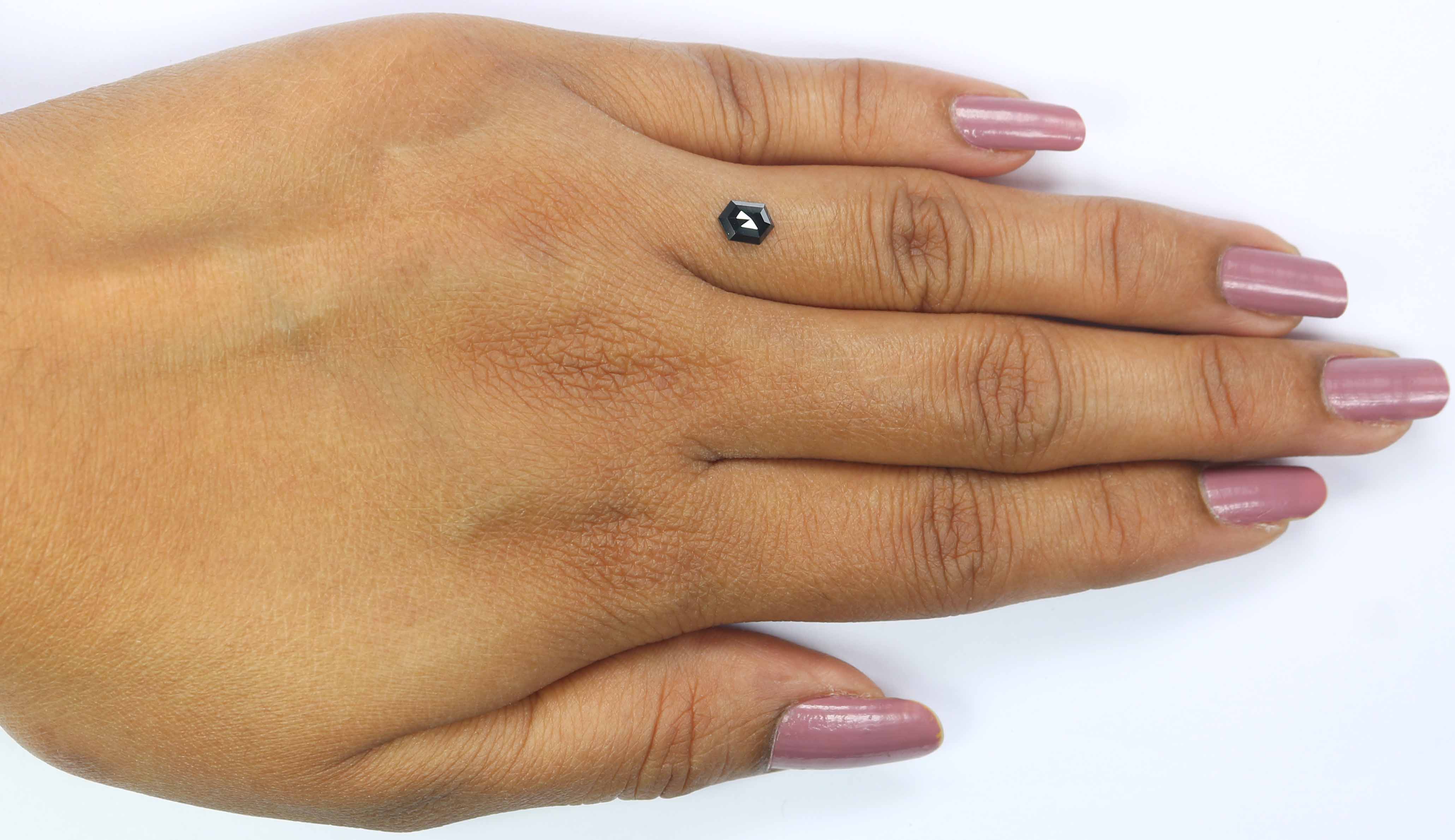 0.42 CT Natural Loose Hexagon Shape Diamond Black Color Hexagon Diamond 5.90 MM Natural Loose Black Color Hexagon Rose Cut Diamond KQ2647