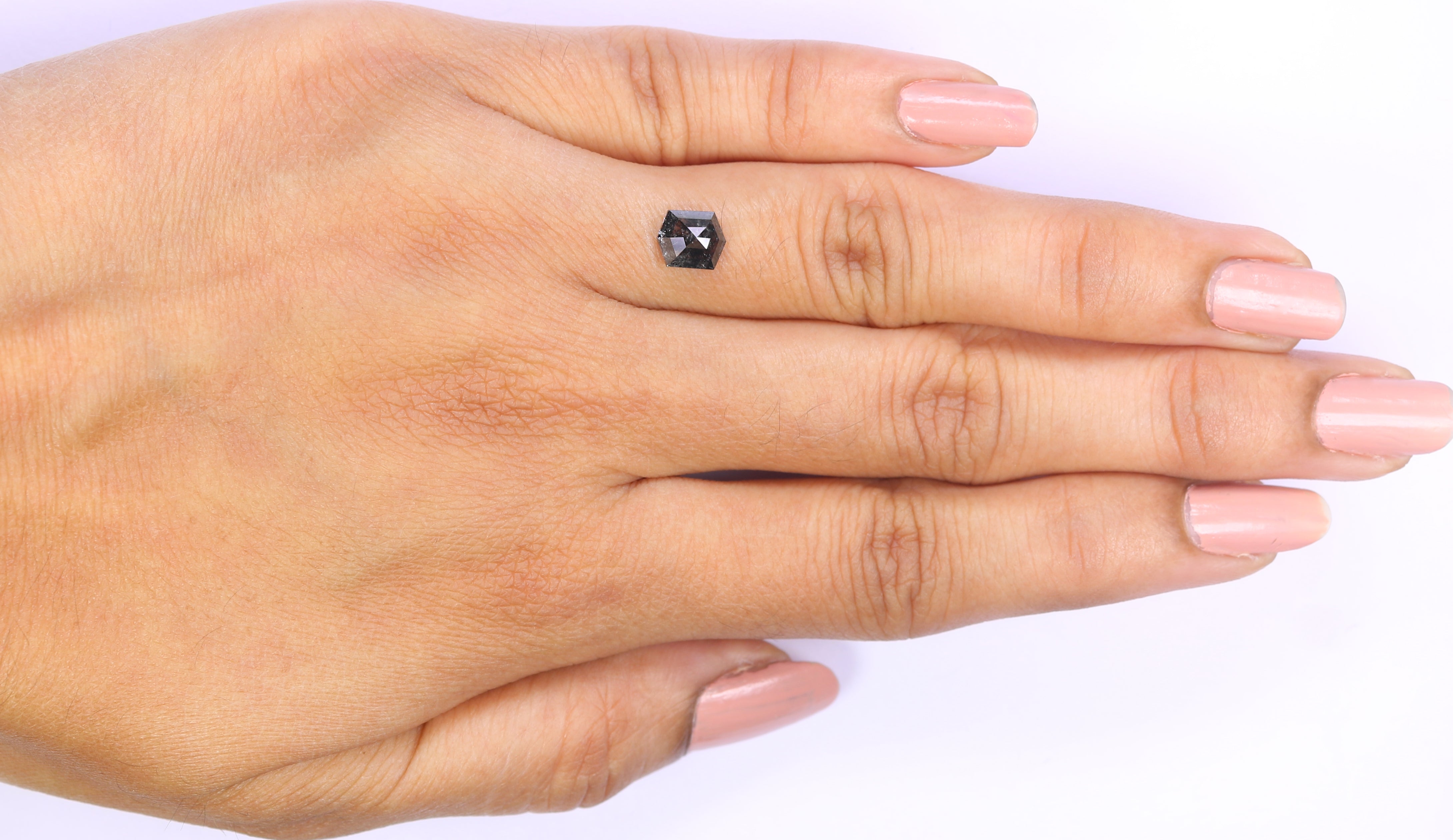 0.89 CT Natural Loose Hexagon Shape Diamond Salt And Pepper Hexagon Diamond 6.35 MM Black Grey Color Hexagon Shape Rose Cut Diamond QL2163