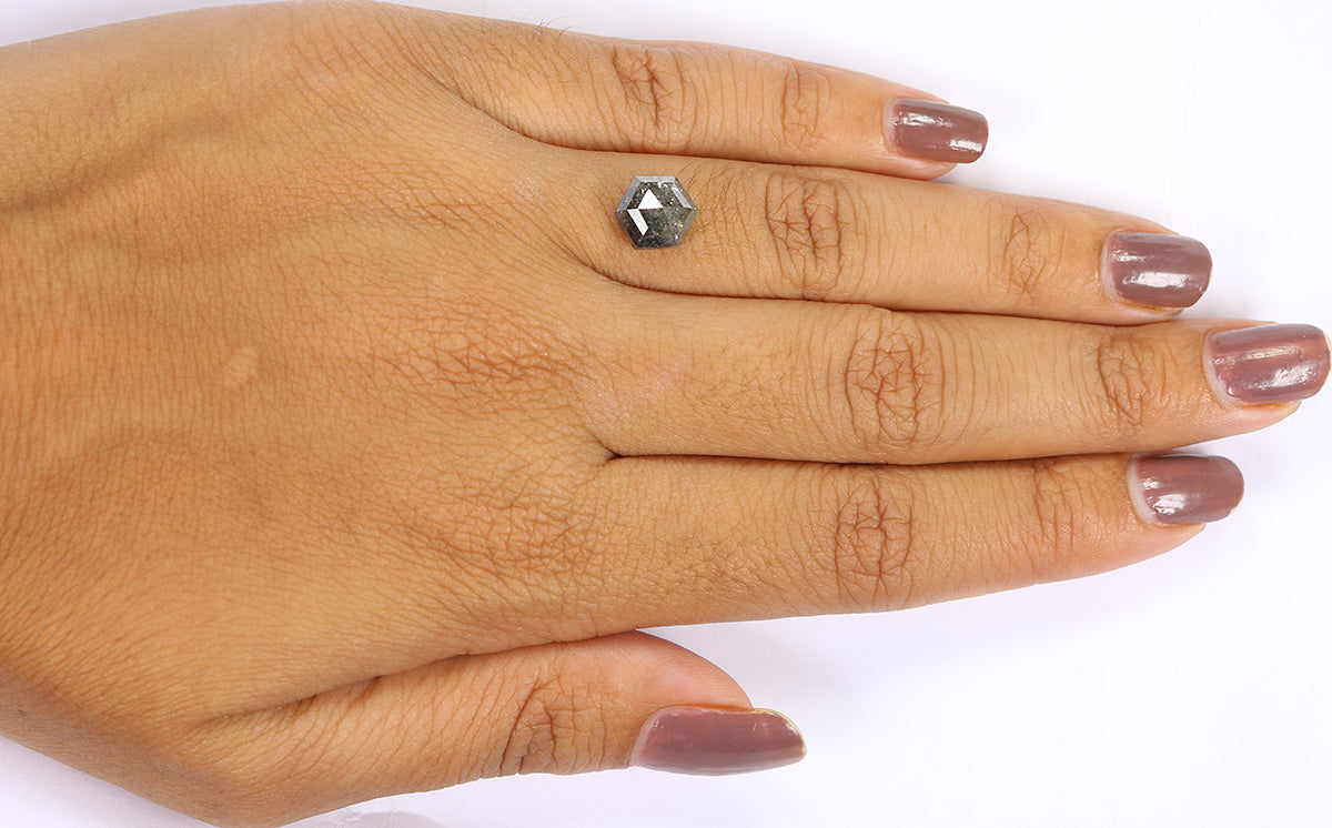 Natural Loose Hexagon Salt And Pepper Diamond Black Grey Color 2.50 CT 7.40 MM Hexagon Shape Rose Cut Diamond KR1754