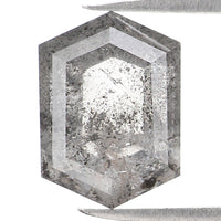 Natural Loose Hexagon Salt And Pepper Diamond Black Grey Color 1.19 CT 7.50 MM Hexagon Shape Rose Cut Diamond KDL1102