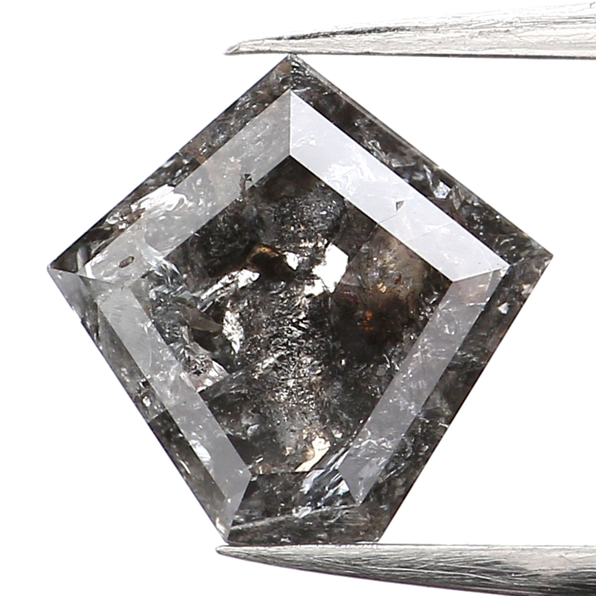 1.10 Ct Natural Loose Pentagon Shape Diamond Salt And Pepper Pentagon Cut Diamond 7.45 MM Black Gray Color Pentagon Rose Cut Diamond QL601