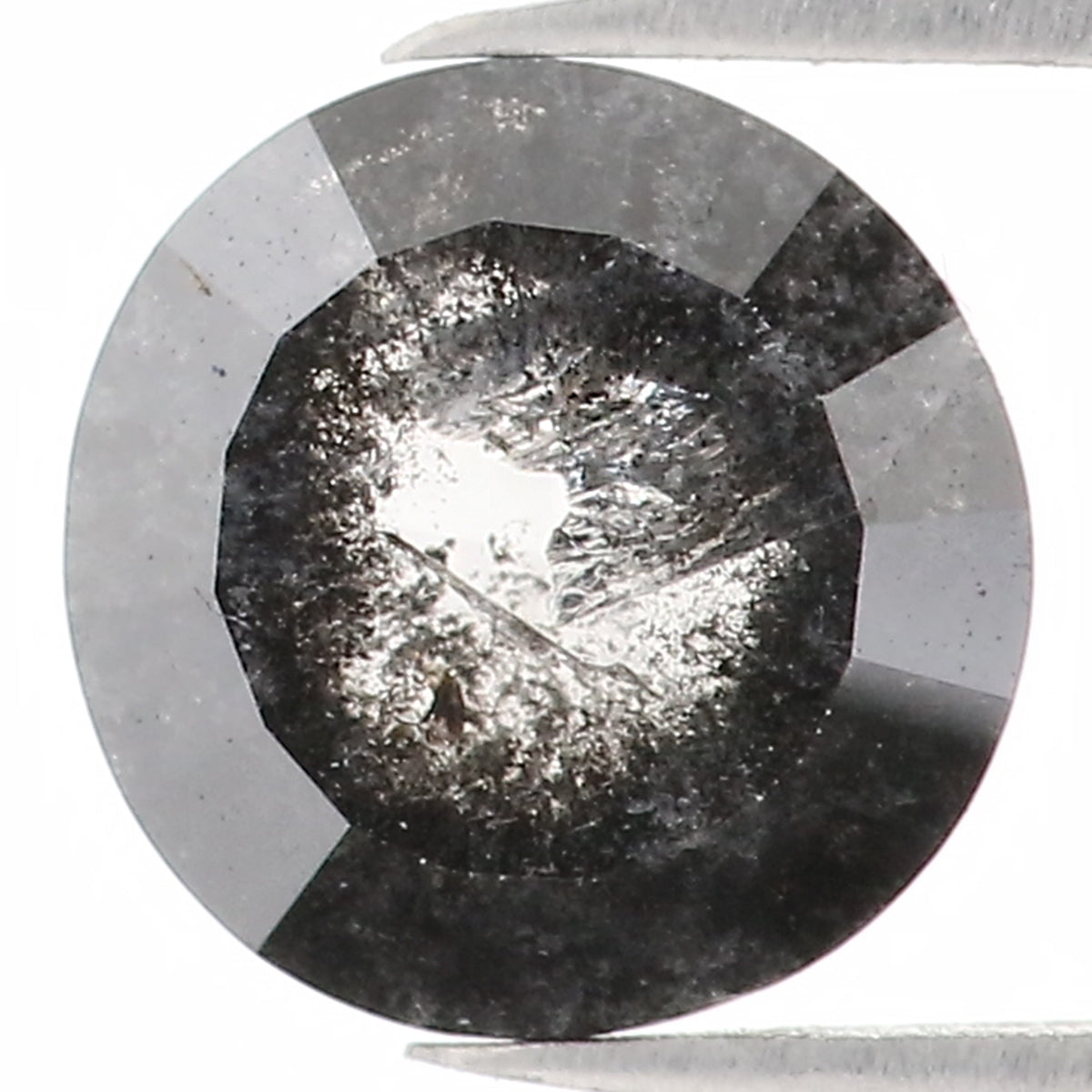 Natural Loose Round Rose Cut Salt And Pepper Diamond Black Grey Color 1.35 CT 6.55 MM Rose Cut Shape Diamond L1203