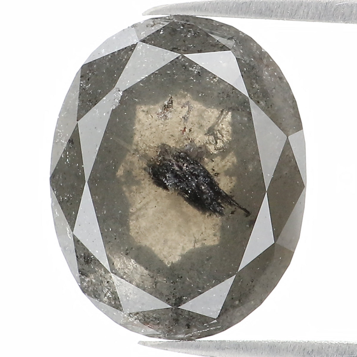 Natural Loose Oval Salt And Pepper Diamond Black Grey Color 3.09 CT 9.90 MM Oval Shape Rose Cut Diamond KDL1145