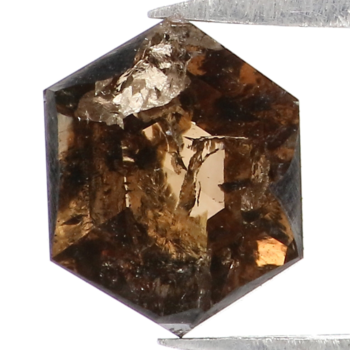 0.89 CT Natural Loose Hexagon Shape Diamond Brown Color Hexagon Cut Diamond 6.90 MM Natural Brown Color Hexagon Rose Cut Diamond LQ7448