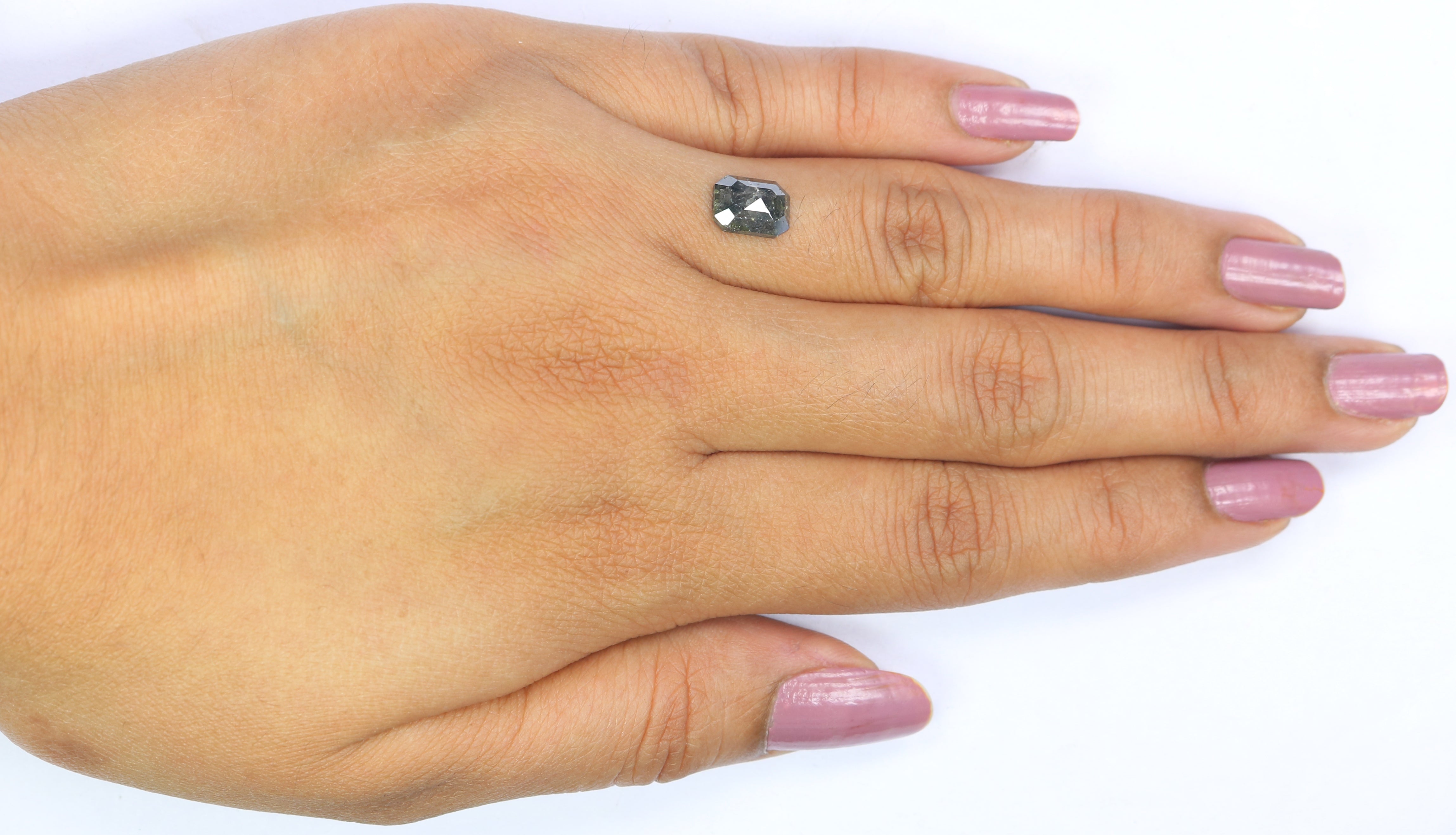 1.36 CT Natural Loose Emerald Shape Diamond Salt And Pepper Emerald Cut Diamond 7.95 MM Natural Black Grey Emerald Rose Cut Diamond KQ2634