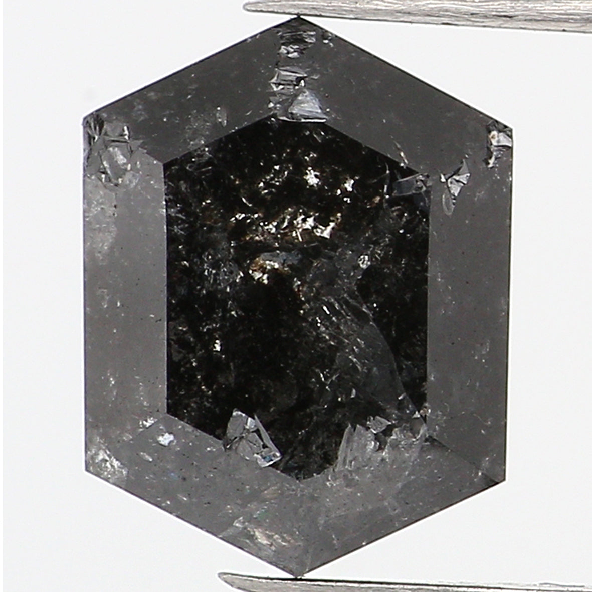 1.55 CT Natural Loose Hexagon Shape Diamond Salt And Pepper Hexagon Diamond 8.00 MM Black Grey Color Hexagon Shape Rose Cut Diamond QL734