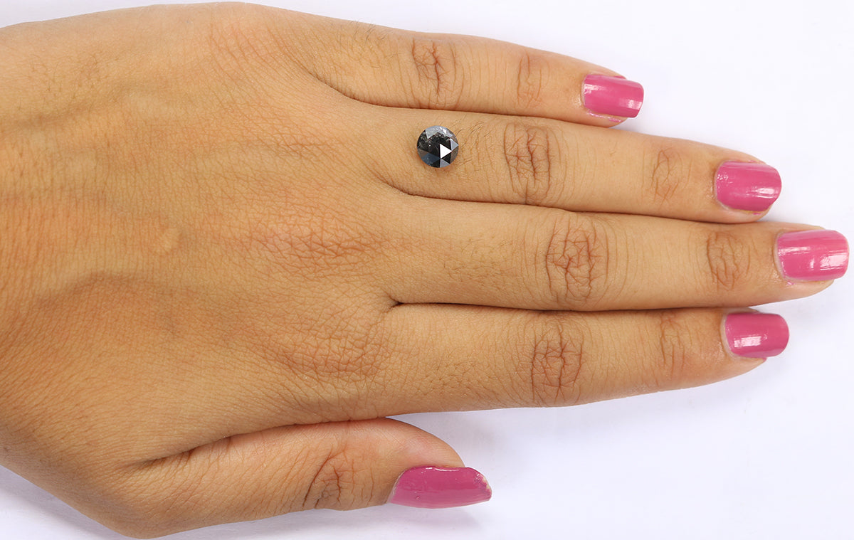 1.26 Ct Natural Loose Round Rose Cut Diamond Salt And Pepper Round Shape Diamond 6.70 MM Natural Black Grey Round Rose Cut Diamond LQ278