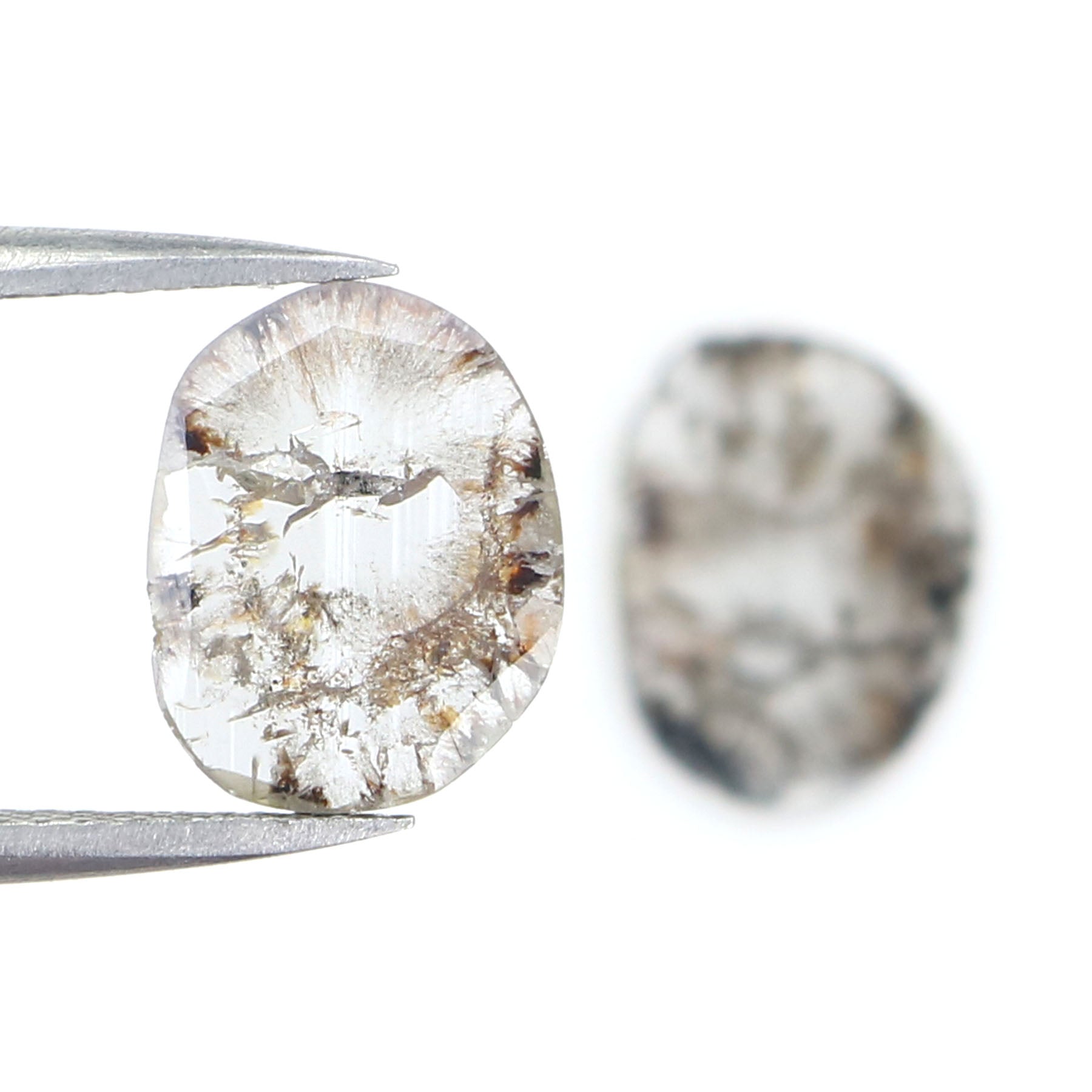 1.76 Ct Natural Loose Slice Shape Diamond Slice Salt And Pepper Diamond 10.60 MM Slice Natural Loose Diamond Slice Black Grey Diamond KQ2560