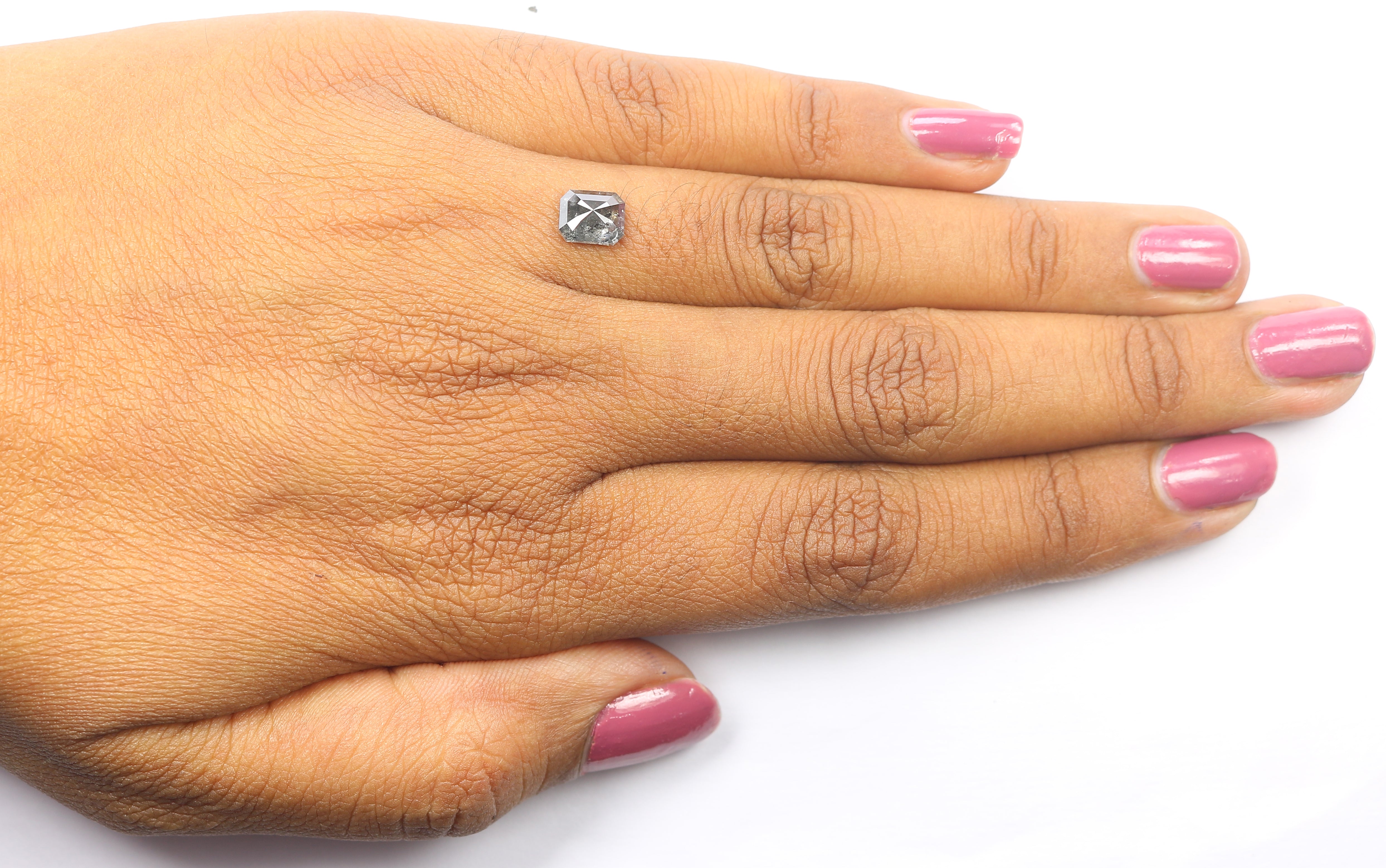 1.10 CT Natural Loose Emerald Shape Diamond Salt And Pepper Emerald Shape Diamond 6.50 MM Black Grey Color Emerald Rose Cut Diamond QL974