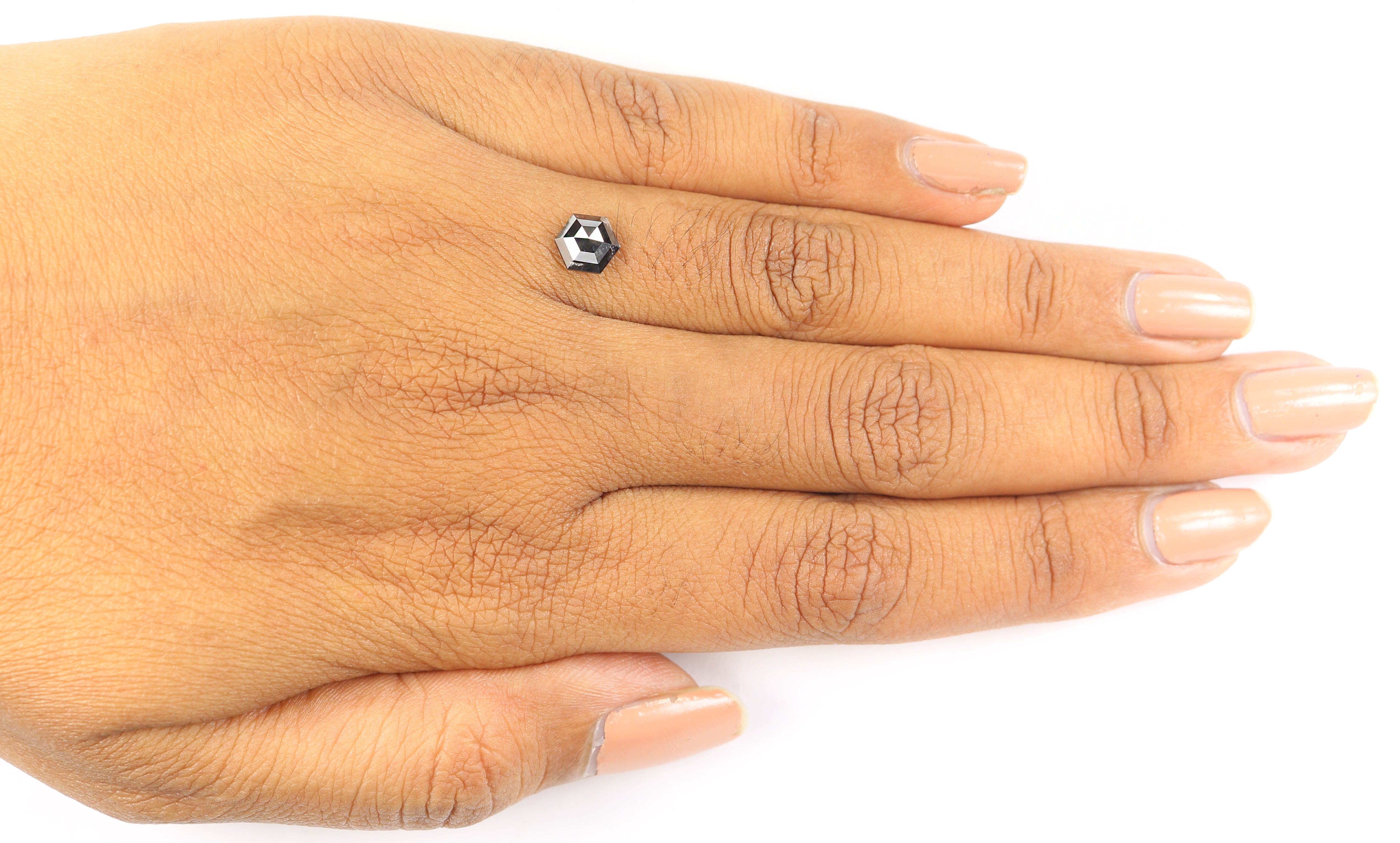 0.83 CT Natural Loose Hexagon Shape Diamond Salt And Pepper Hexagon Cut Diamond 6.70 MM Natural Black Grey Color Hexagon Cut Diamond KQ2396