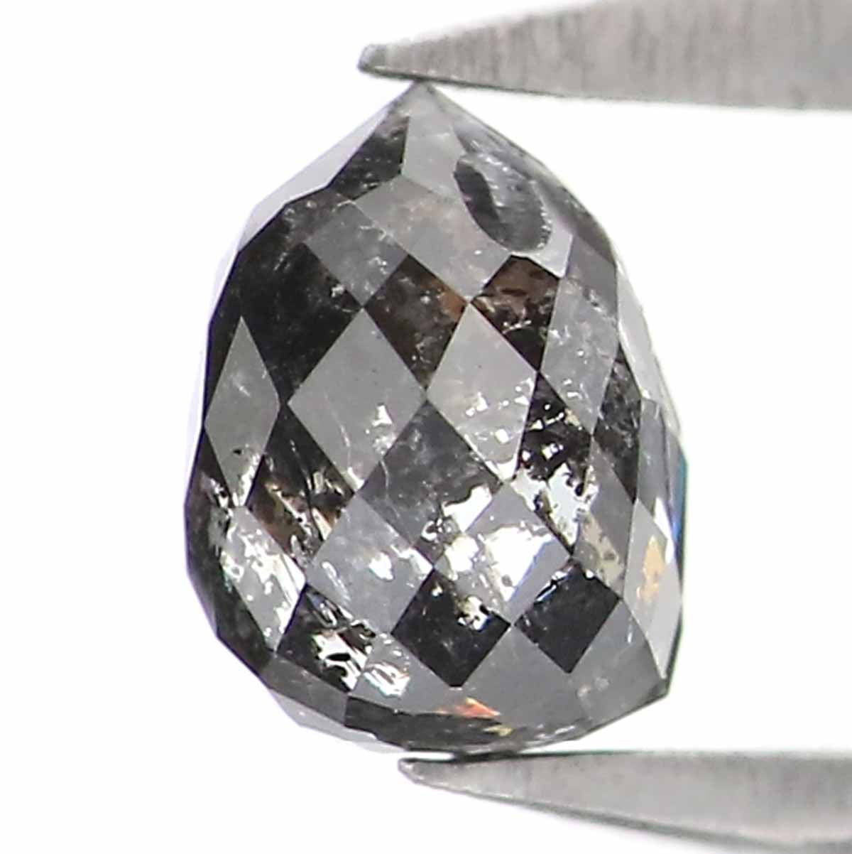 0.56 CT Natural Loose Briolette Shape Diamond Salt And Pepper Drop Cut Diamond 4.60 MM Natural Black Grey Color Drop Rose Cut Diamond LQ5679