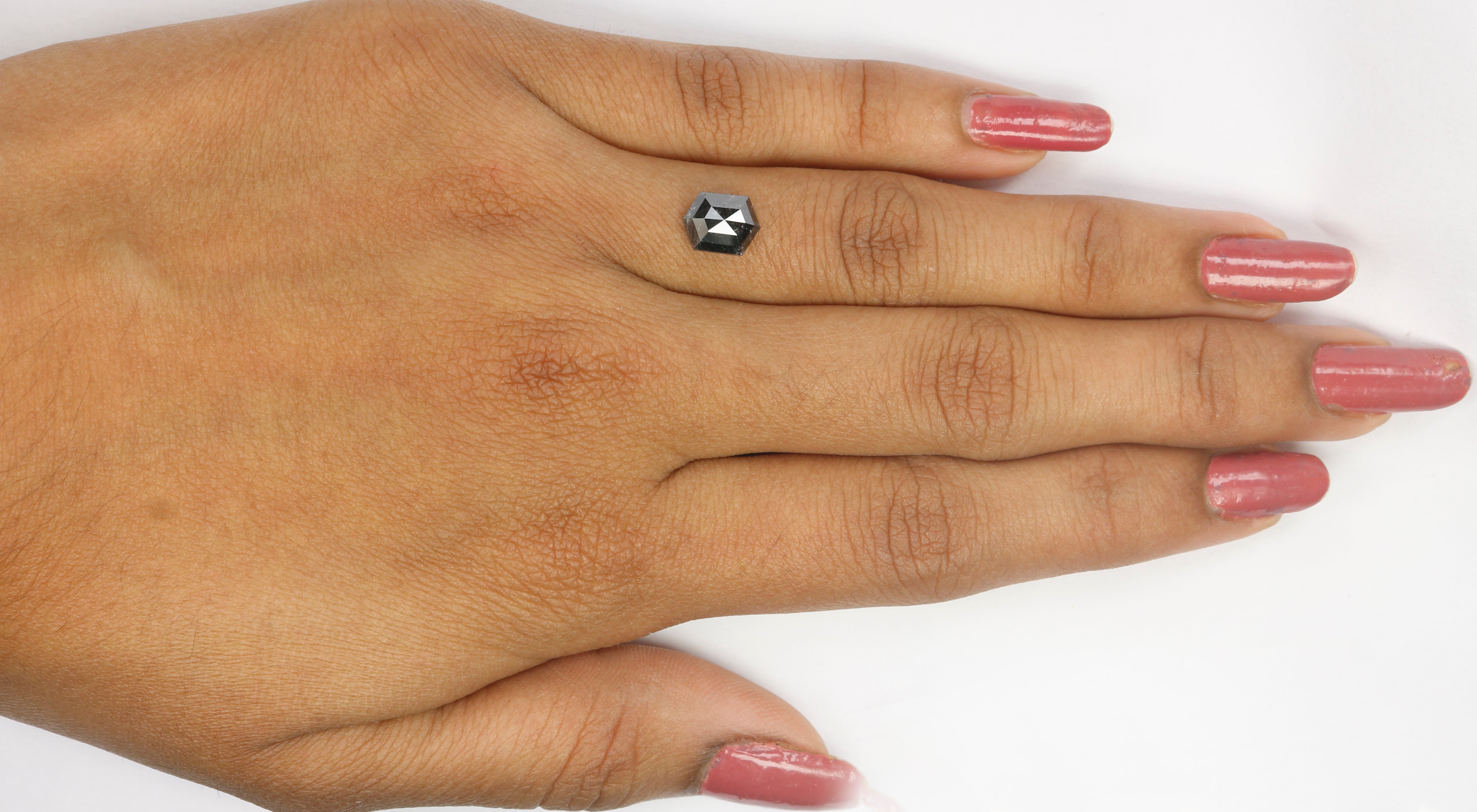 1.55 CT Natural Loose Hexagon Shape Diamond Salt And Pepper Hexagon Diamond 8.00 MM Black Grey Color Hexagon Shape Rose Cut Diamond QL734
