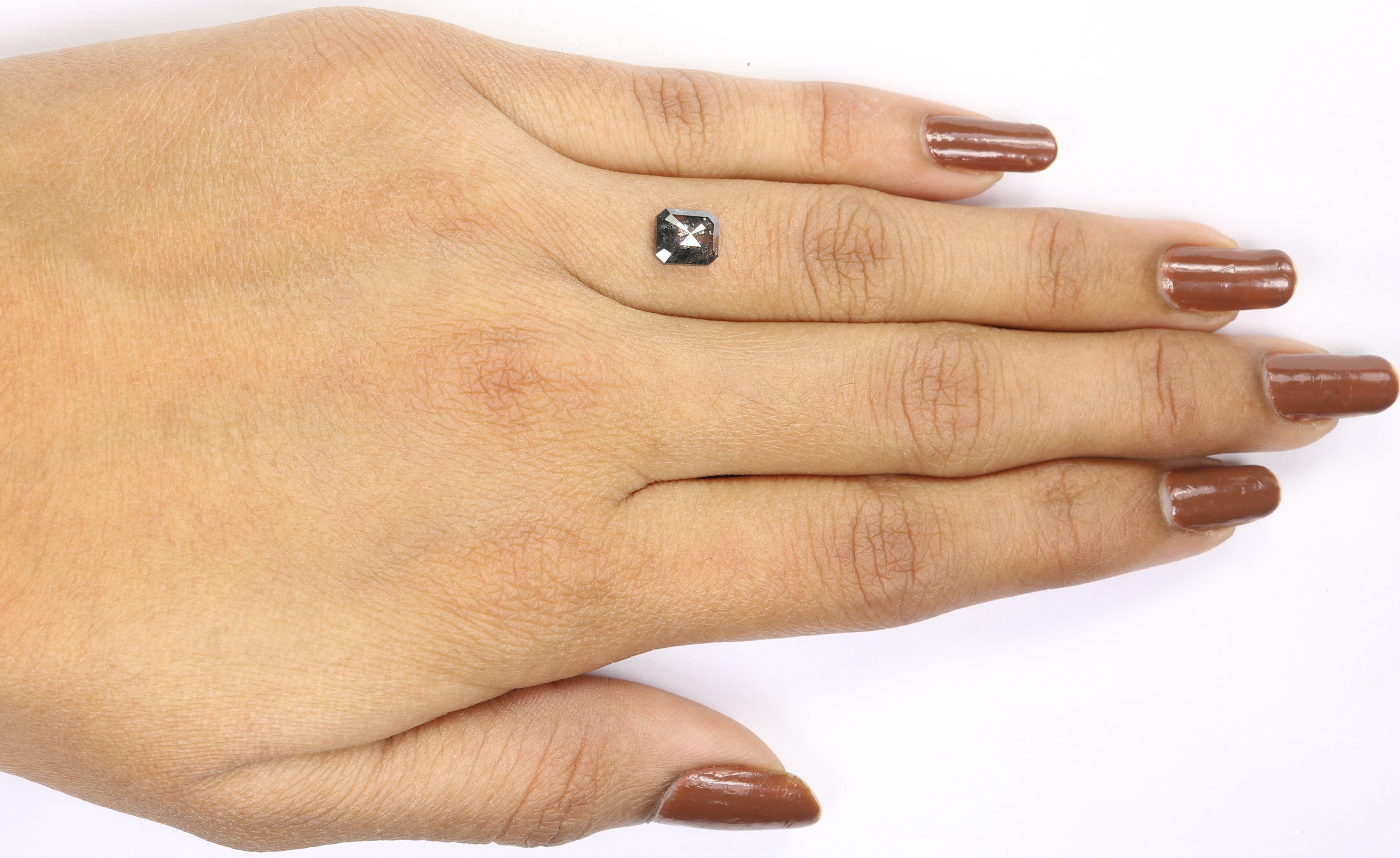 0.99 CT Natural Loose Emerald Shape Diamond Salt And Pepper Emerald Shape Diamond 6.40 MM Black Grey Color Emerald Rose Cut Diamond LQ1337