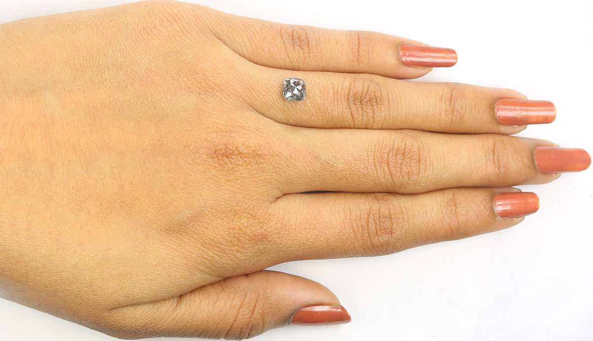 1.02 CT Natural Loose Cushion Shape Diamond Salt And Pepper Cushion Shape Diamond 5.65 MM Black Grey Color Cushion Rose Cut Diamond LQ1219