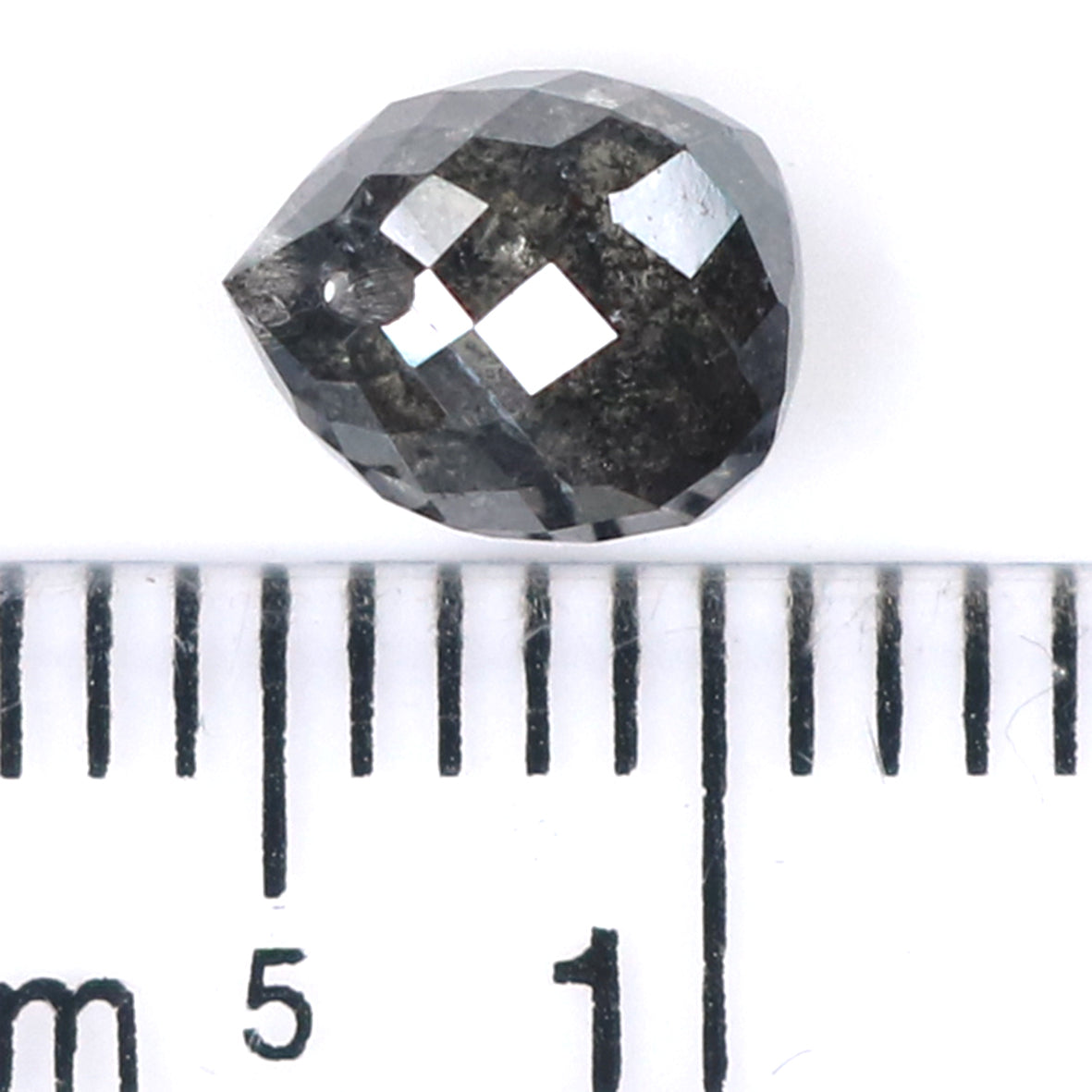 1.59 CT Natural Loose Briolette Shape Diamond Salt And Pepper Drop Cut Diamond 6.80 MM Natural Black Grey Color Drop Rose Cut Diamond LQ5680