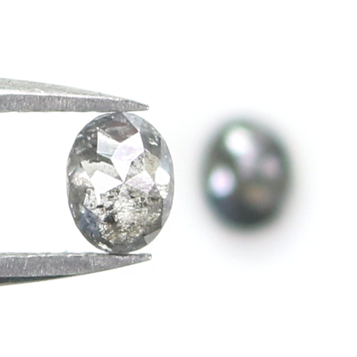 0.67 CT Natural Loose Oval Cut Pair Diamond Black Grey Color Oval Shape Diamond 4.80 MM Natural Salt And Pepper Oval Rose Cut Diamond QL2528