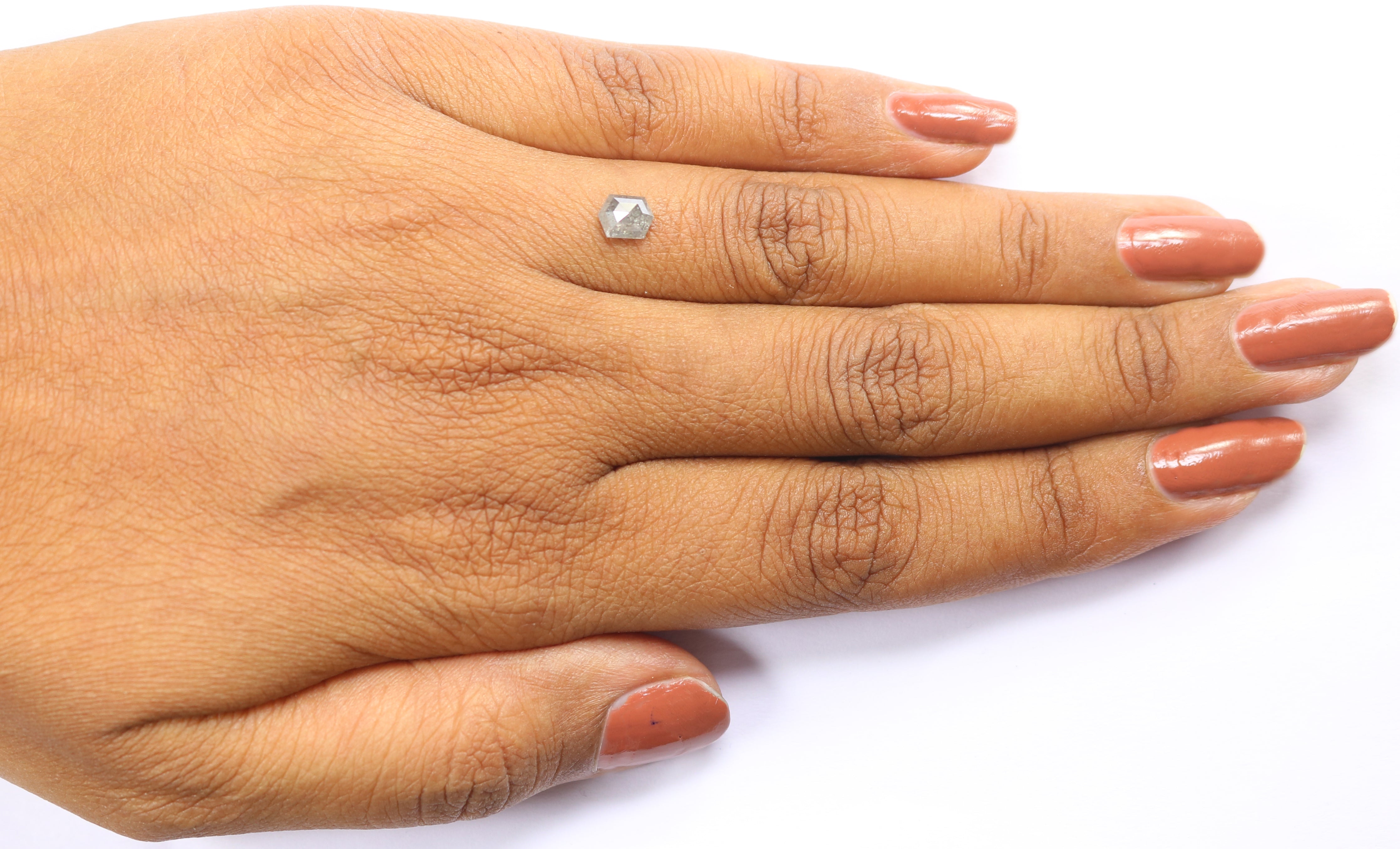 0.64 CT Natural Loose Hexagon Shape Diamond Salt And Pepper Hexagon Cut Diamond 5.75 MM Natural Grey Color Hexagon Rose Cut Diamond LQ809