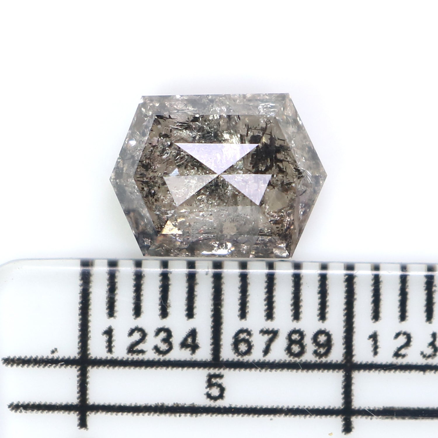 1.79 CT Natural Loose Hexagon Shape Diamond Salt And Pepper Hexagon Diamond 8.25 MM Black Grey Color Hexagon Shape Rose Cut Diamond QL2546